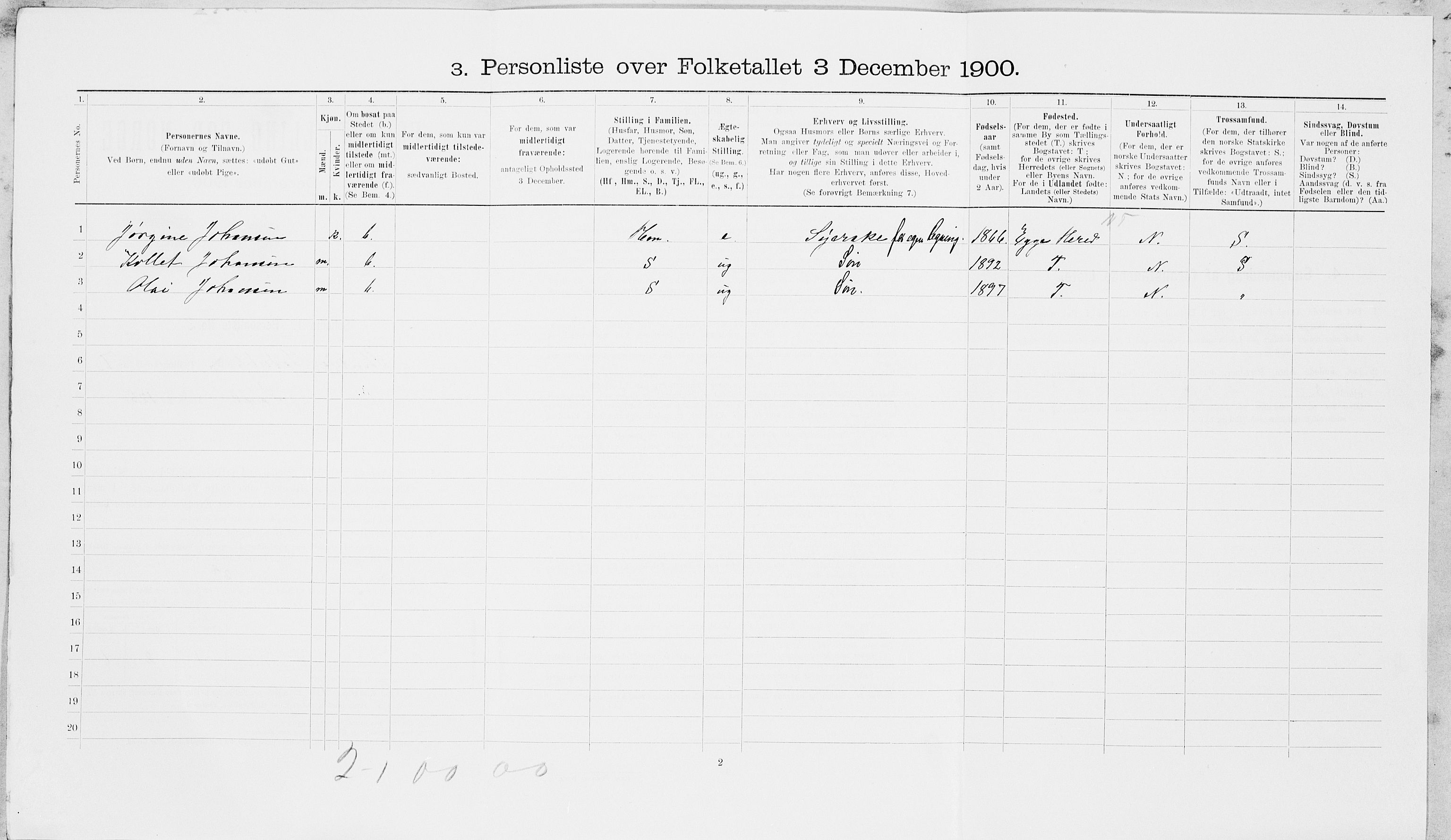 SAT, 1900 census for Steinkjer, 1900, p. 806