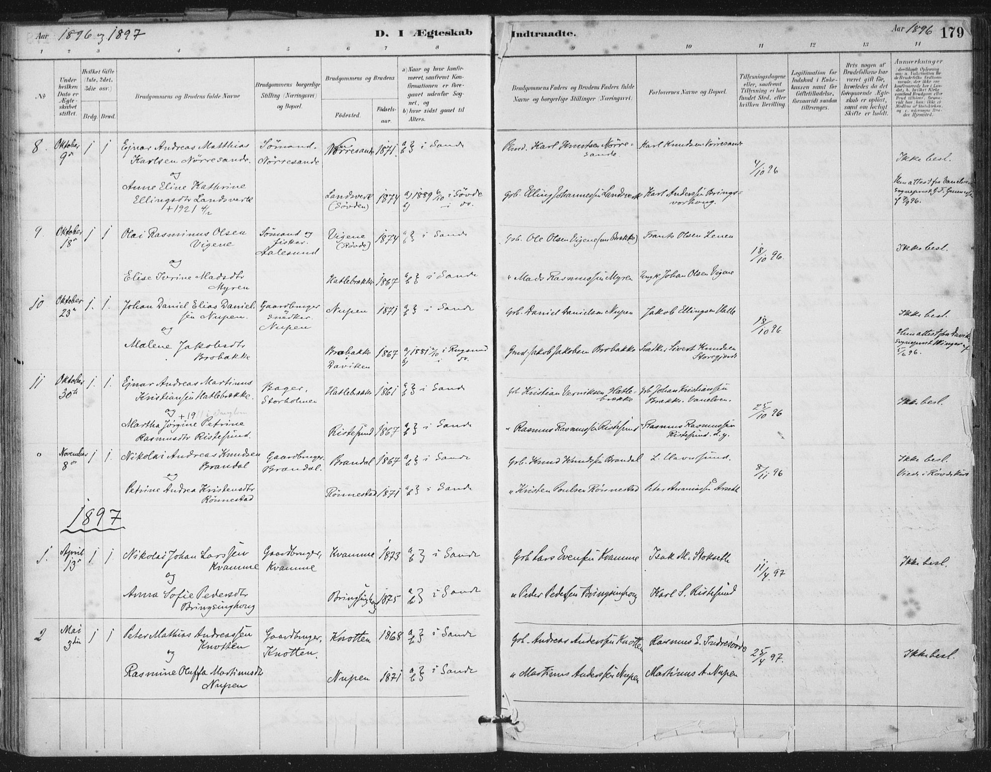 Ministerialprotokoller, klokkerbøker og fødselsregistre - Møre og Romsdal, SAT/A-1454/503/L0037: Parish register (official) no. 503A05, 1884-1900, p. 179