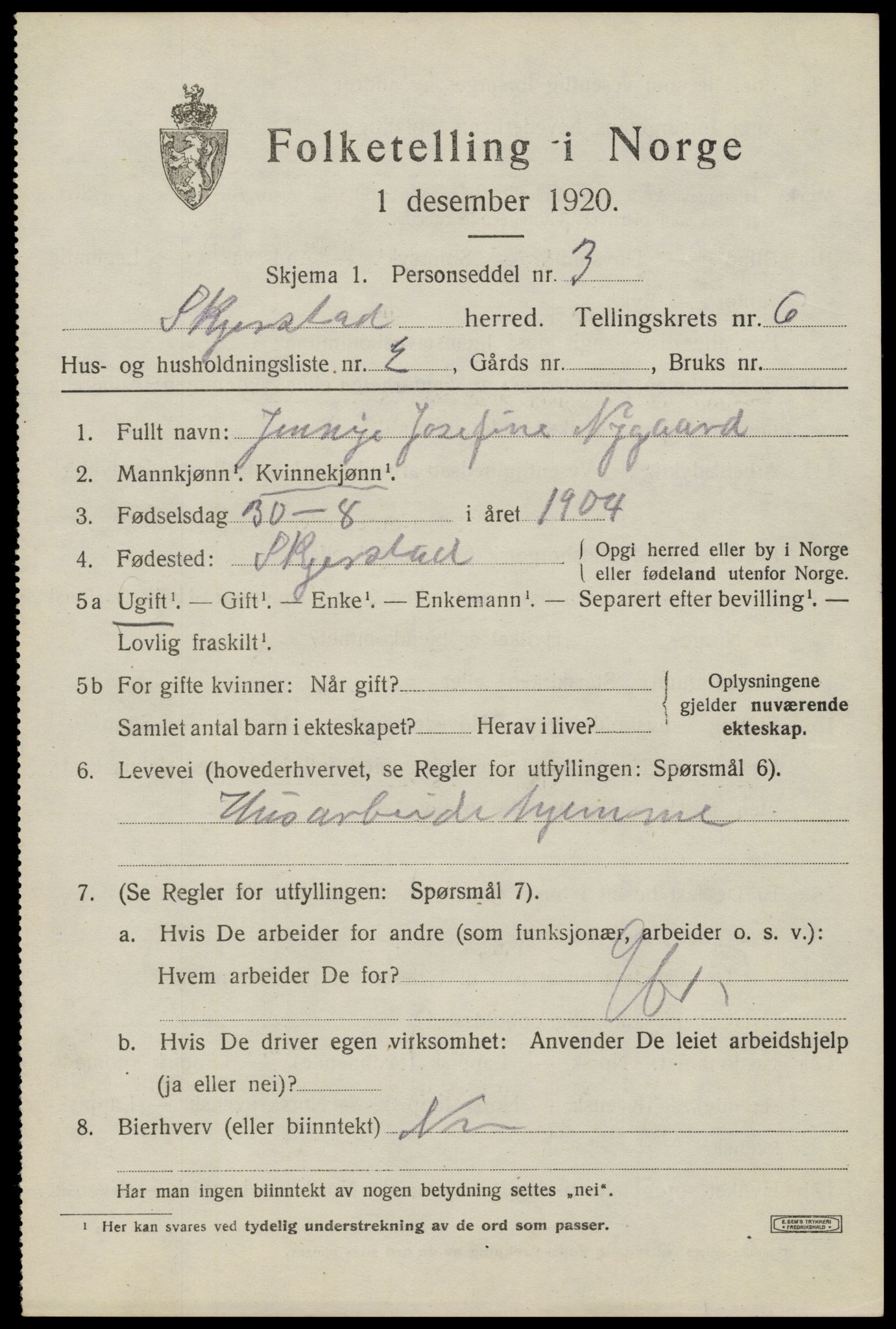 SAT, 1920 census for Skjerstad, 1920, p. 2159