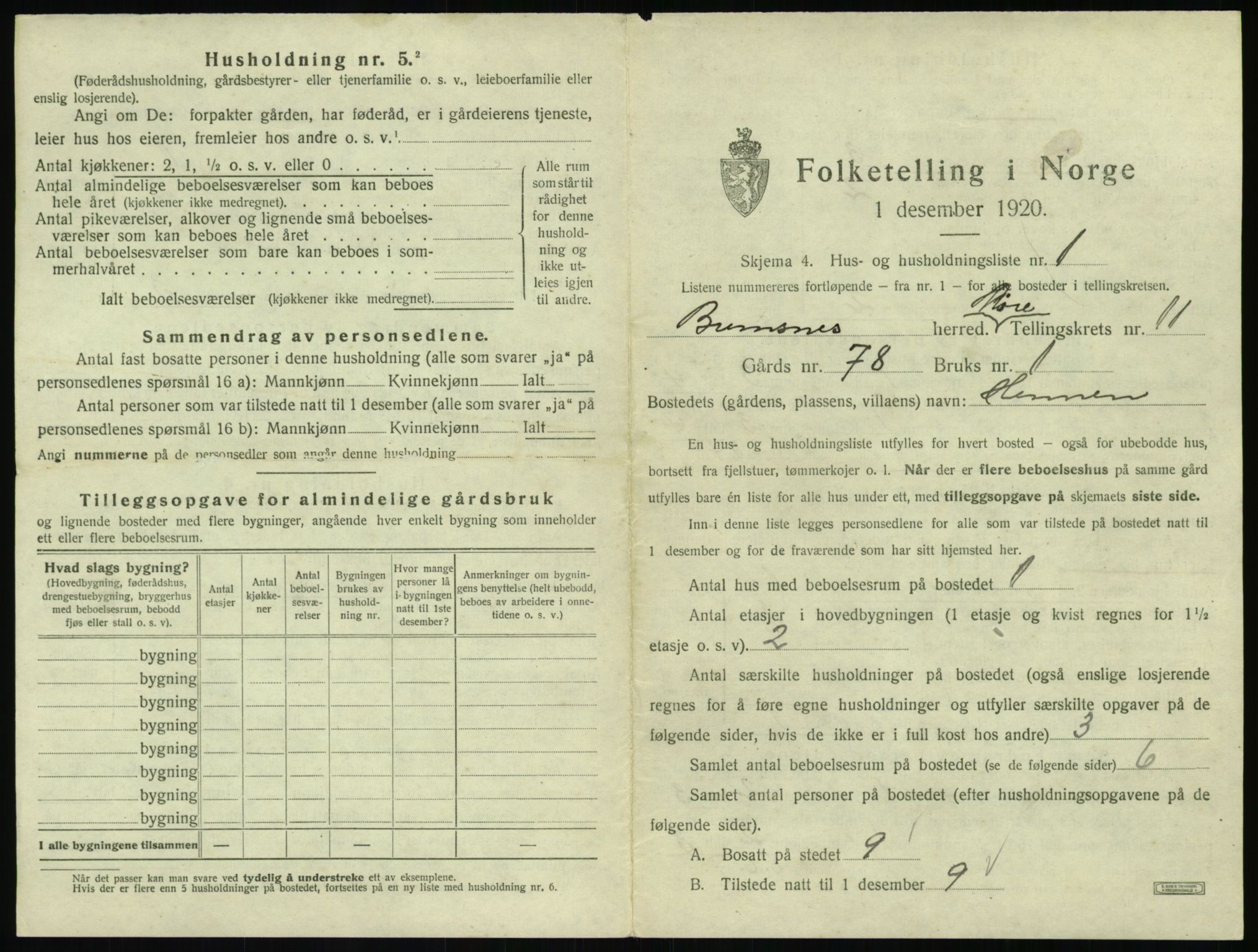 SAT, 1920 census for Bremsnes, 1920, p. 1283