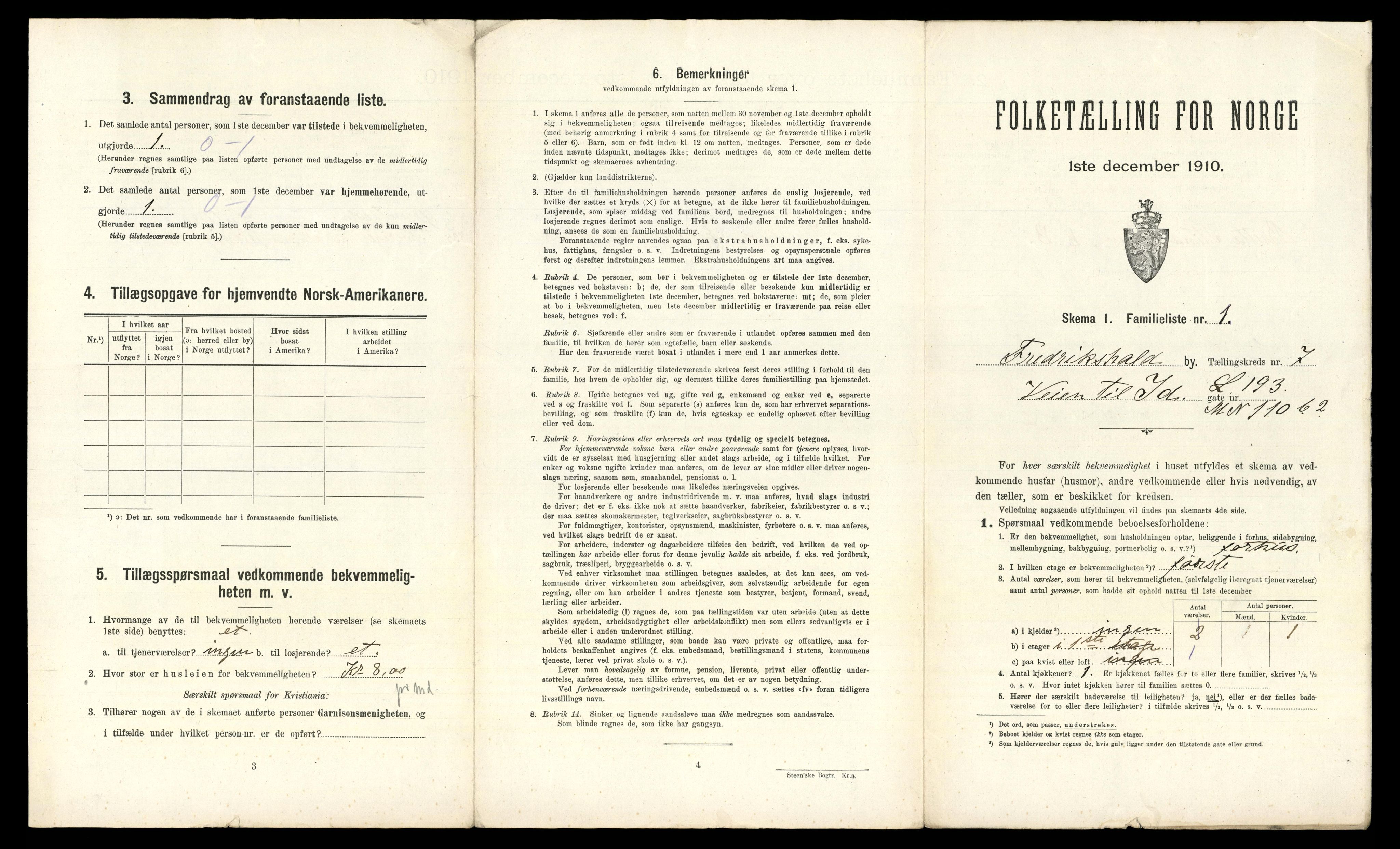 RA, 1910 census for Fredrikshald, 1910, p. 2010