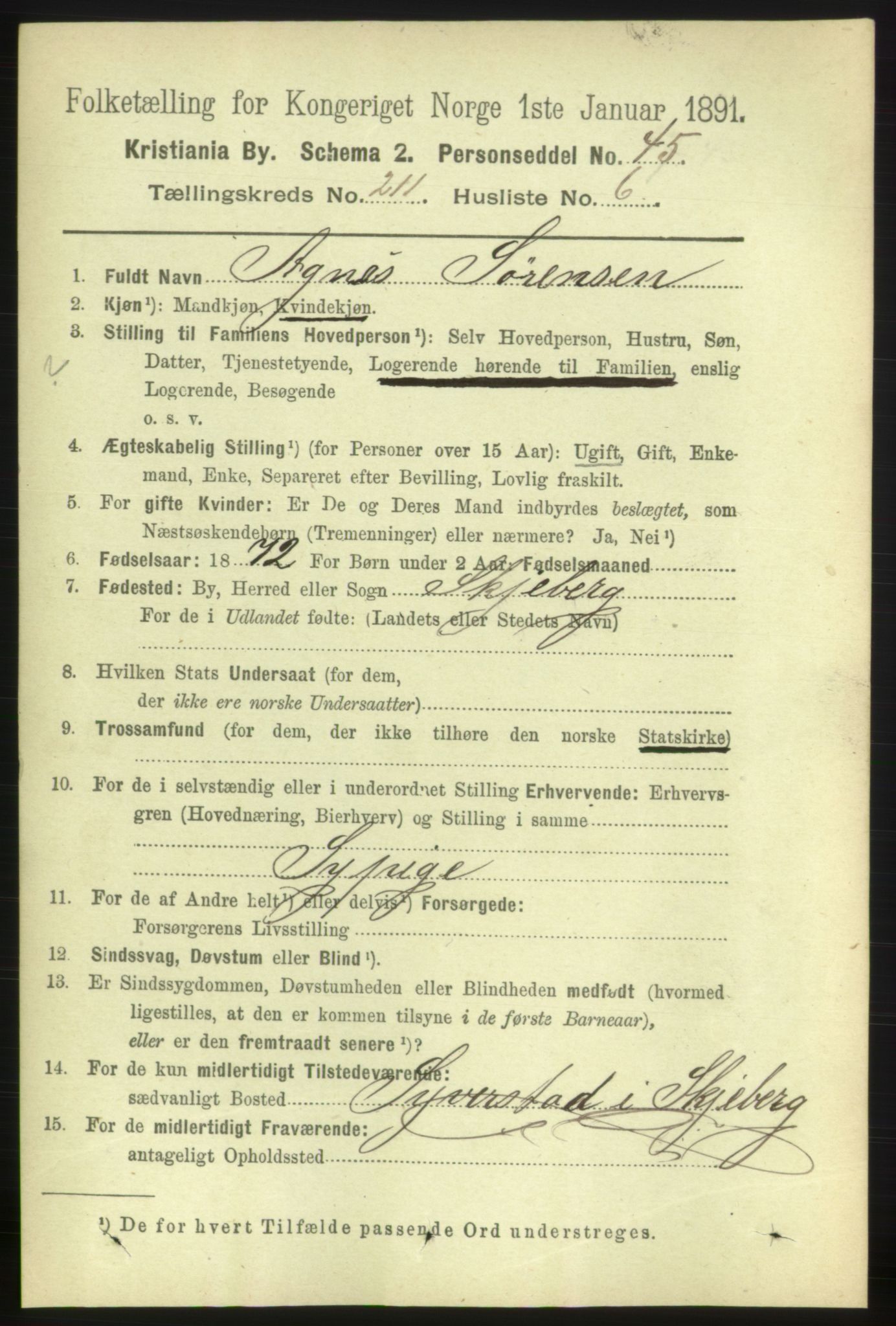 RA, 1891 census for 0301 Kristiania, 1891, p. 126038