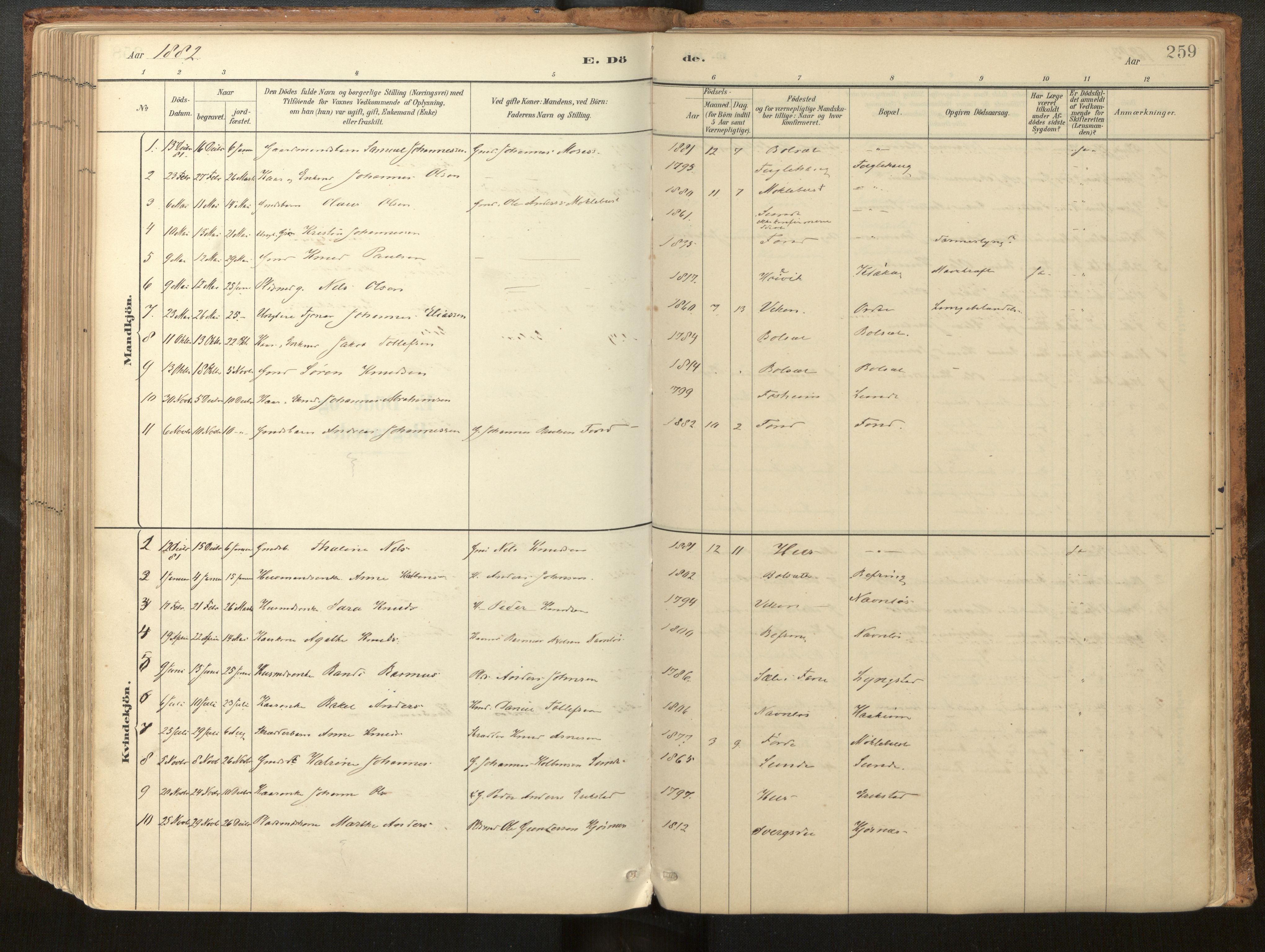 Jølster sokneprestembete, SAB/A-80701/H/Haa/Haac/L0001: Parish register (official) no. C 1, 1882-1928, p. 259