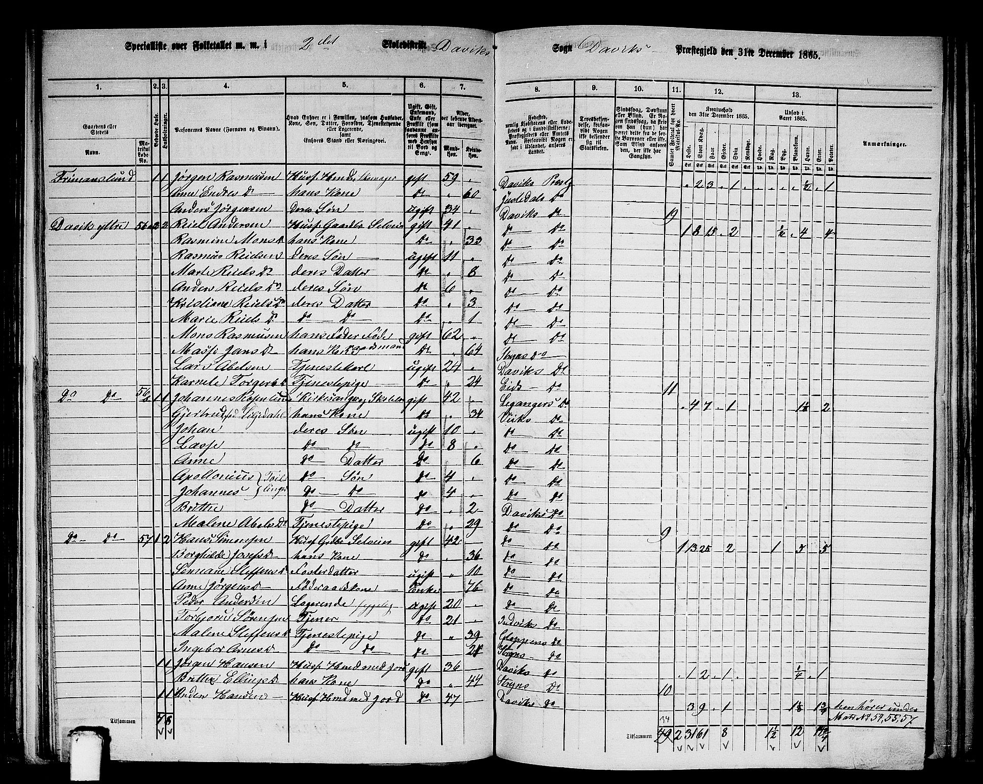 RA, 1865 census for Davik, 1865, p. 36