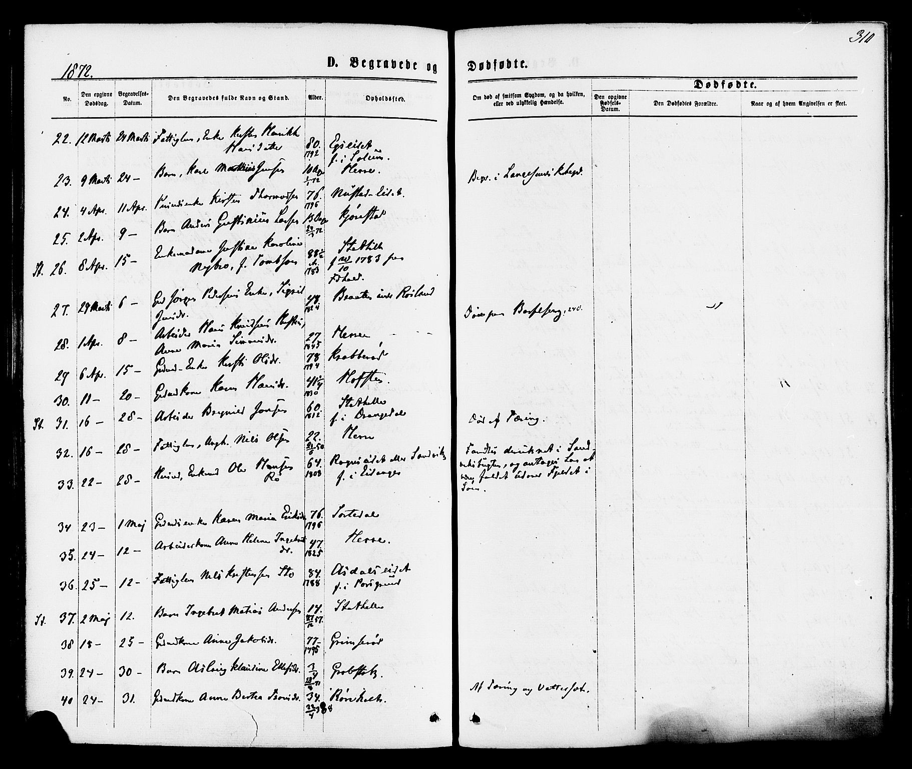 Bamble kirkebøker, AV/SAKO-A-253/F/Fa/L0006: Parish register (official) no. I 6, 1869-1877, p. 310