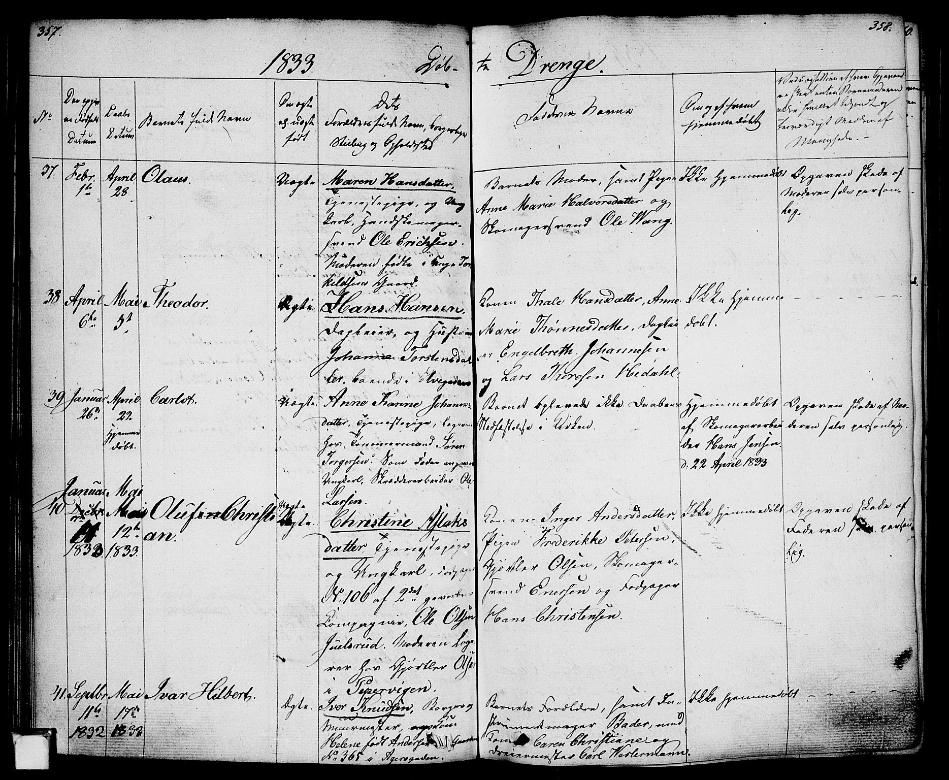 Oslo domkirke Kirkebøker, SAO/A-10752/F/Fa/L0011: Parish register (official) no. 11, 1830-1836, p. 357-358