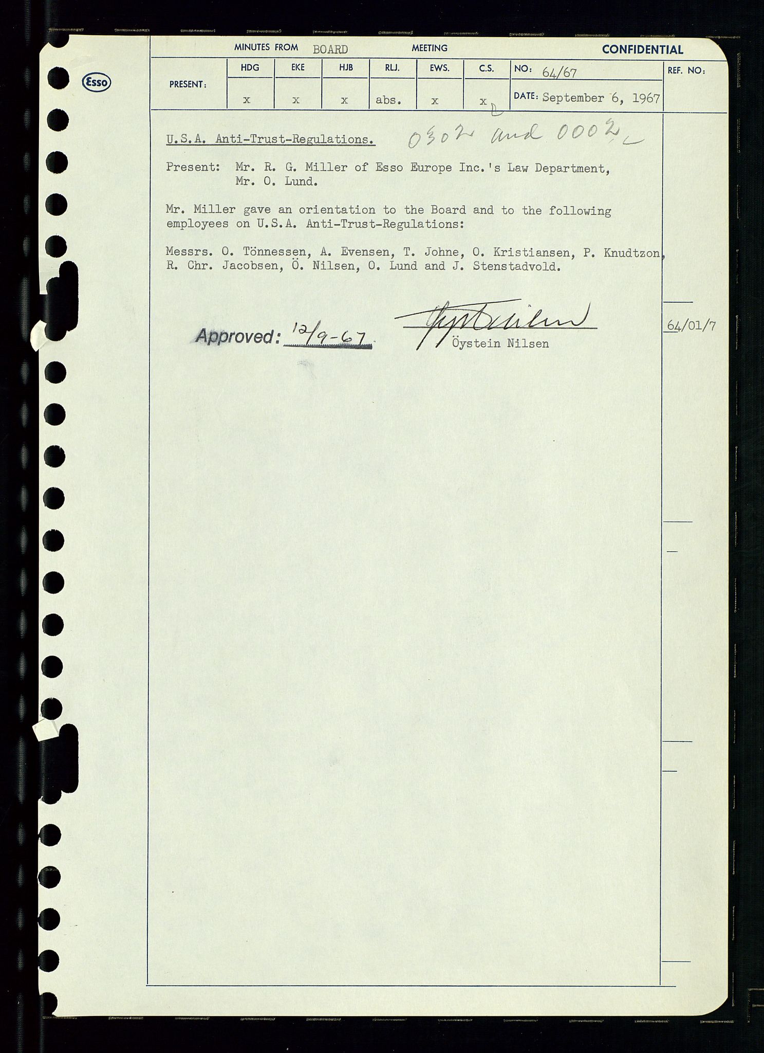 Pa 0982 - Esso Norge A/S, SAST/A-100448/A/Aa/L0002/0003: Den administrerende direksjon Board minutes (styrereferater) / Den administrerende direksjon Board minutes (styrereferater), 1967, p. 133