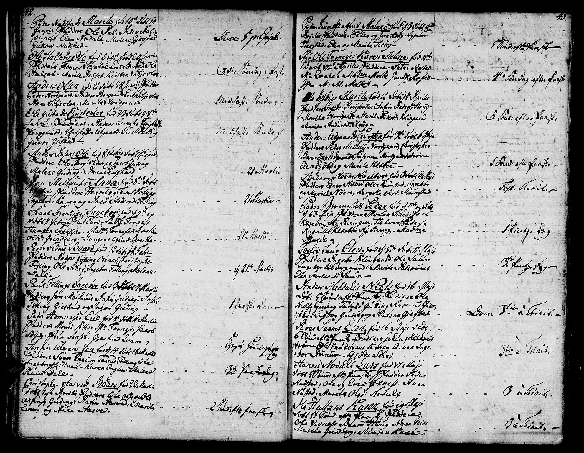 Ministerialprotokoller, klokkerbøker og fødselsregistre - Nord-Trøndelag, SAT/A-1458/746/L0440: Parish register (official) no. 746A02, 1760-1815, p. 42-43