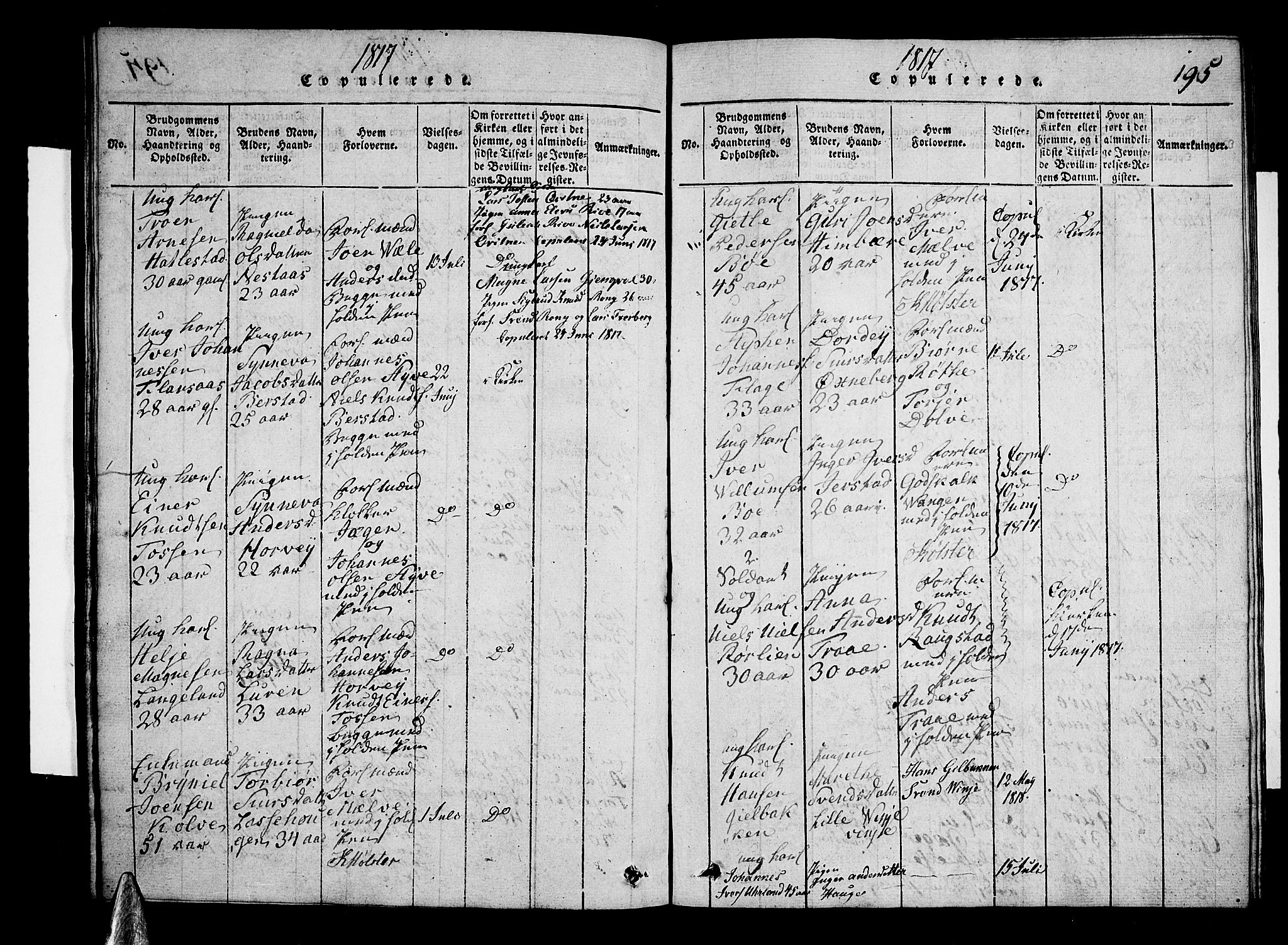 Voss sokneprestembete, SAB/A-79001/H/Hab: Parish register (copy) no. A 1, 1816-1818, p. 195