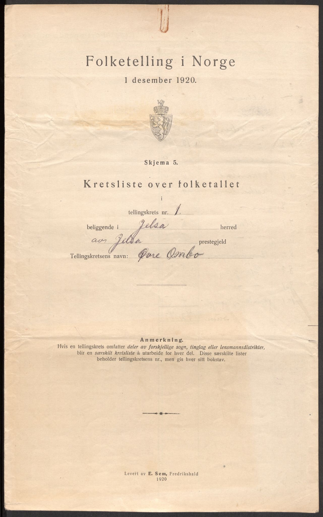 SAST, 1920 census for Jelsa, 1920, p. 10