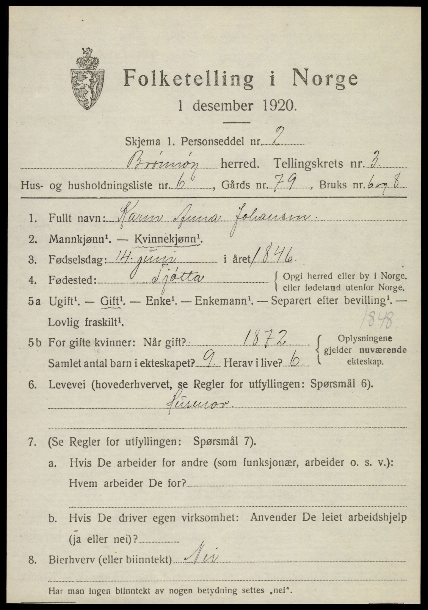 SAT, 1920 census for Brønnøy, 1920, p. 2560