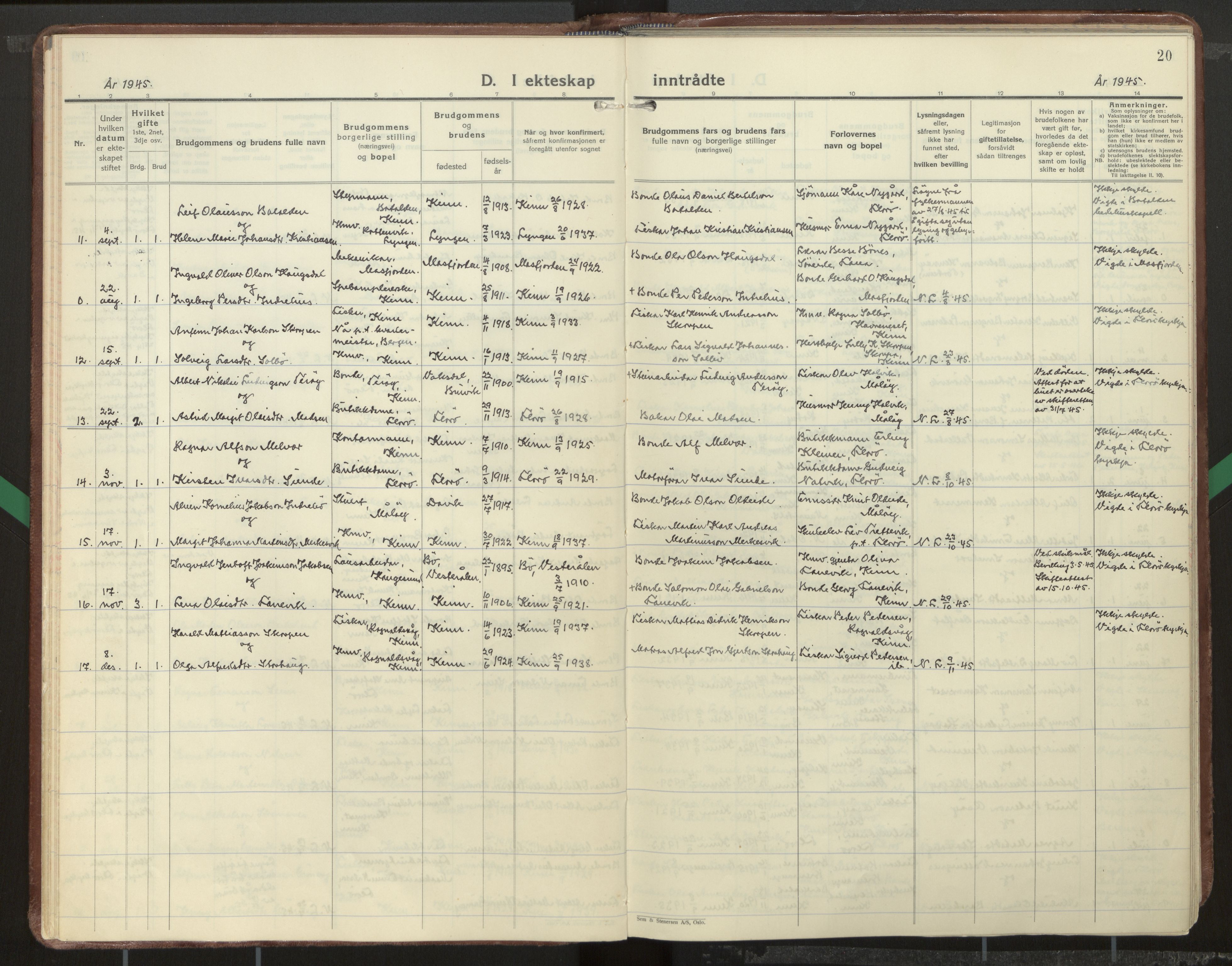 Kinn sokneprestembete, AV/SAB-A-80801/H/Haa/Haab/L0012: Parish register (official) no. B 12, 1937-1968, p. 20