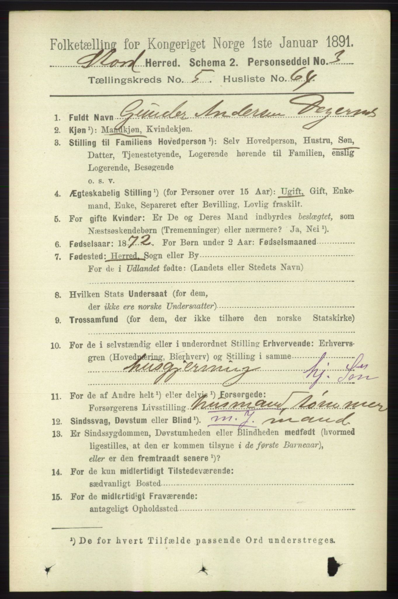 RA, 1891 census for 1221 Stord, 1891, p. 2017