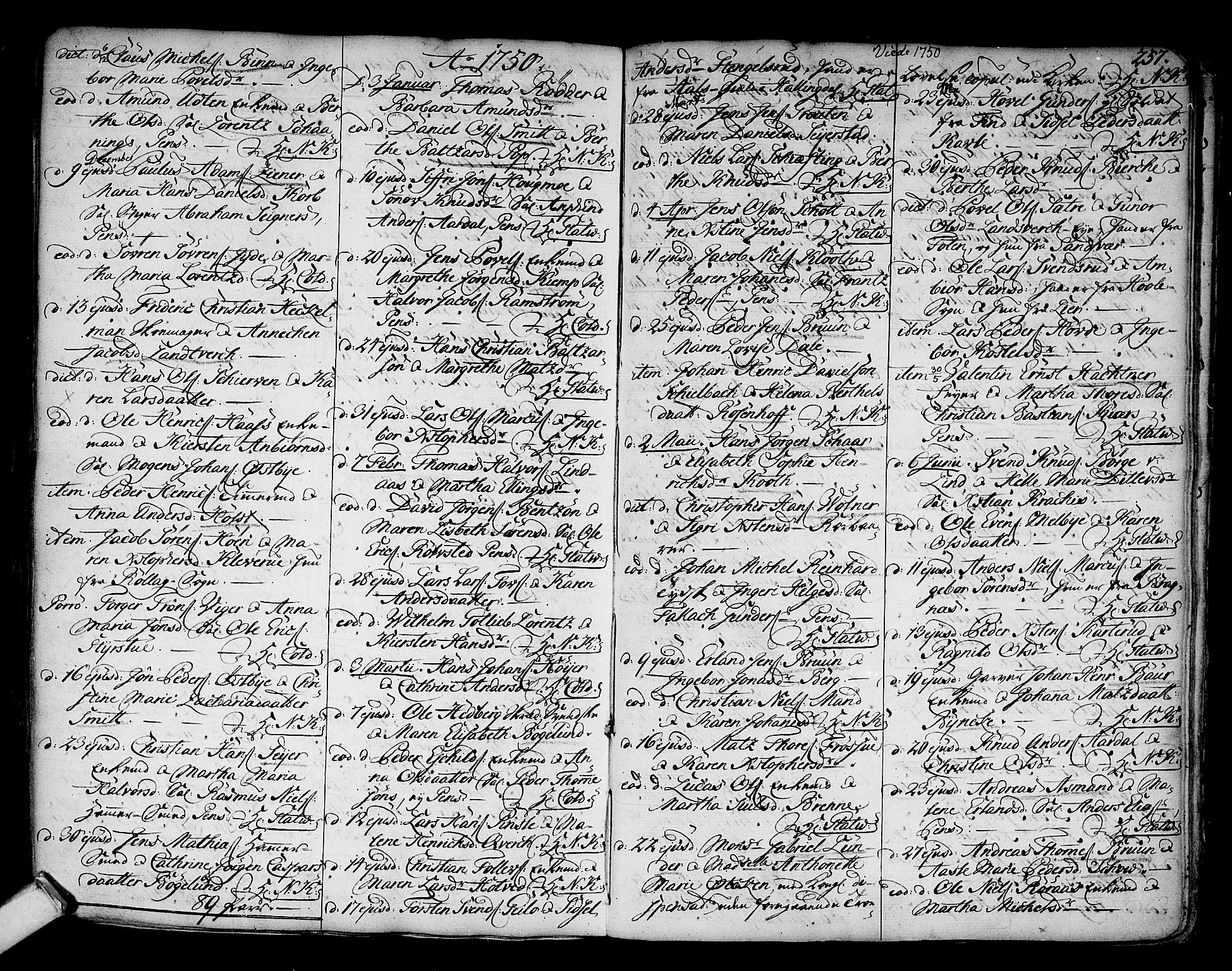 Kongsberg kirkebøker, AV/SAKO-A-22/F/Fa/L0003: Parish register (official) no. I 3, 1744-1755, p. 257