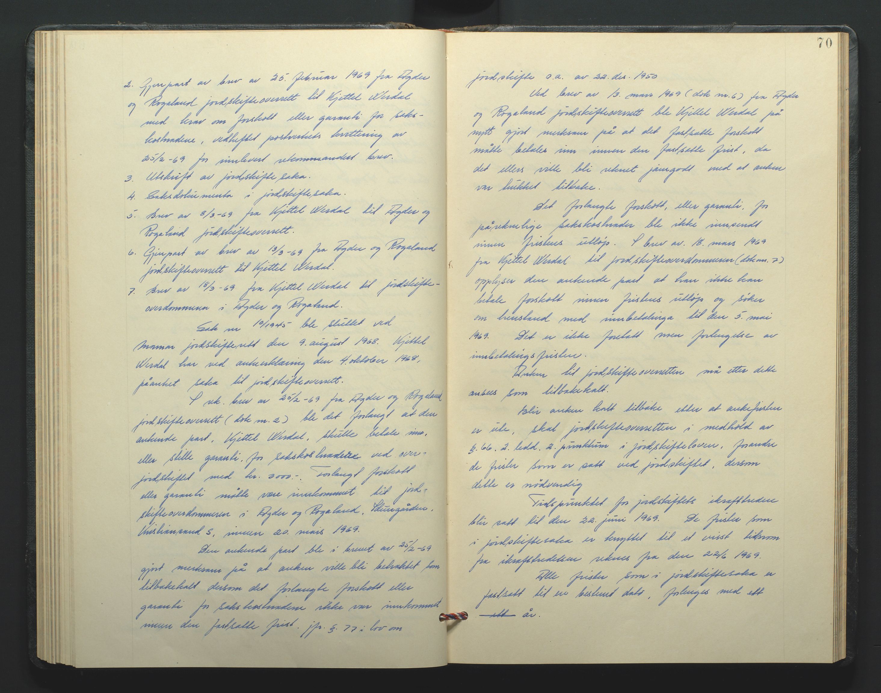 Jordskifteoverdommeren i Agder og Rogaland, AV/SAK-1541-0001/F/Fa/Faa/L0007: Overutskiftningsprotokoll Mandal sorenskriveri nr 7, 1927-1969, p. 70