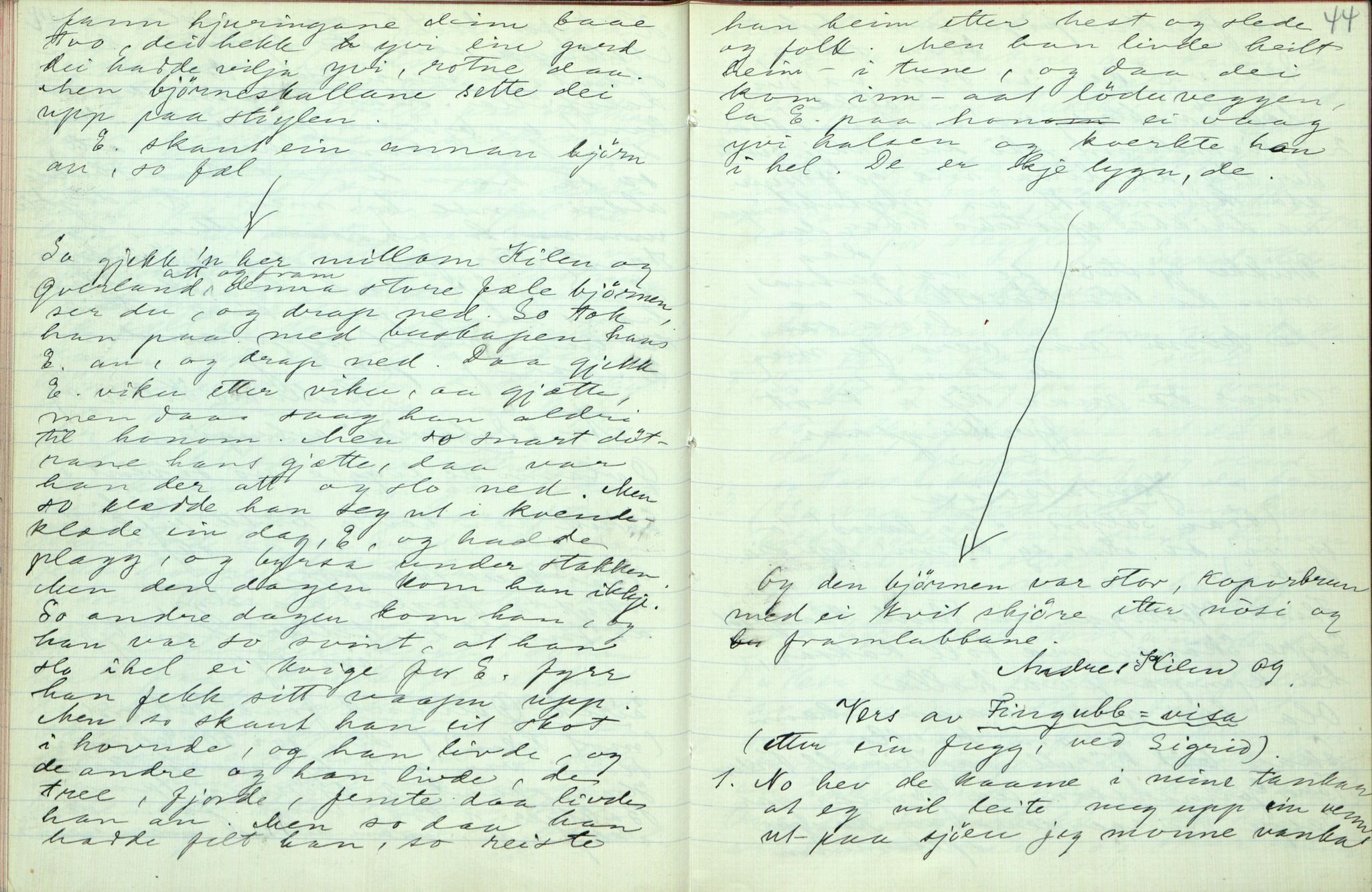 Rikard Berge, TEMU/TGM-A-1003/F/L0003/0006: 061-100 Innholdslister / 66 Folkevisur, stev m.m., 1909, p. 43-44