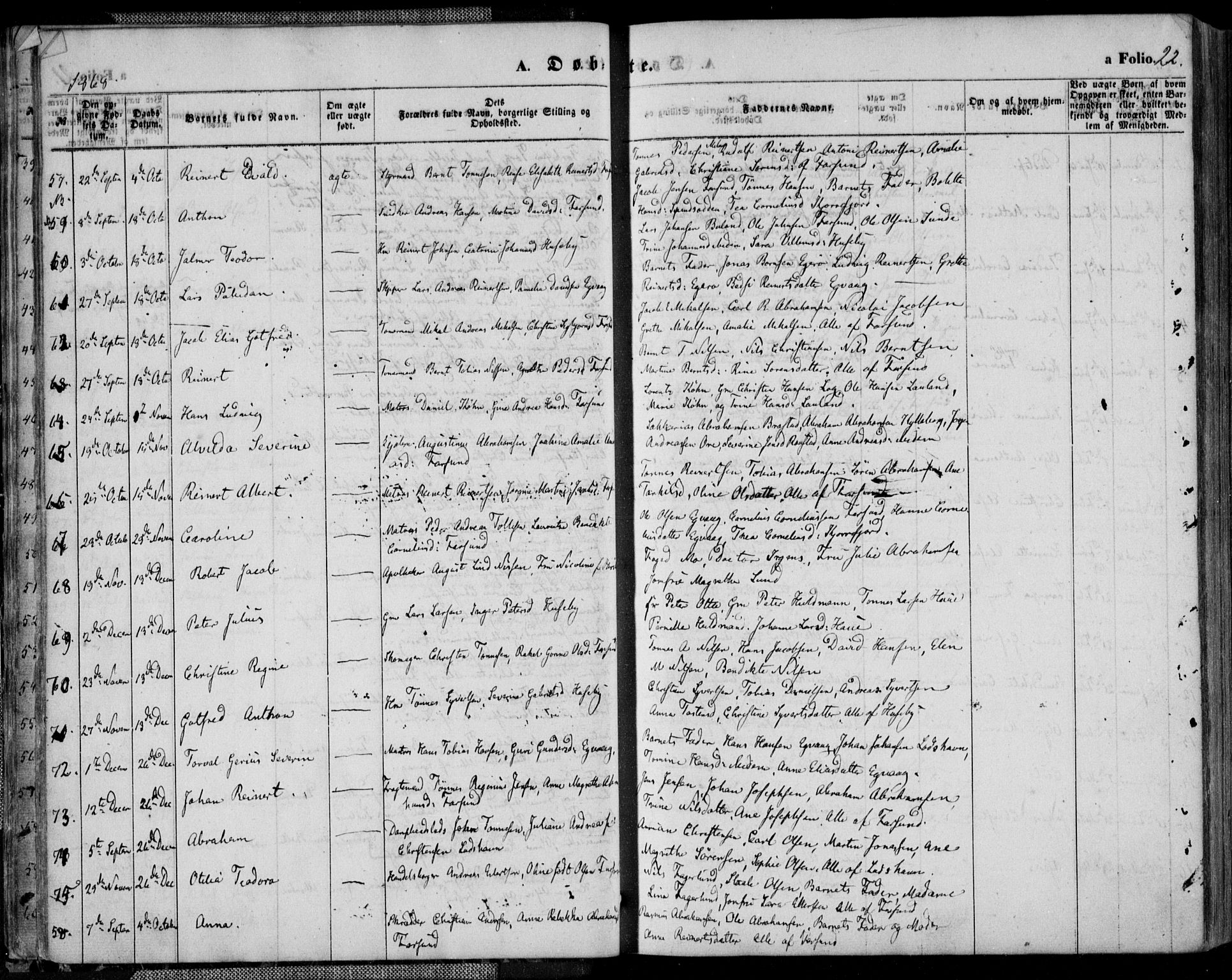 Farsund sokneprestkontor, AV/SAK-1111-0009/F/Fa/L0005: Parish register (official) no. A 5, 1863-1886, p. 22