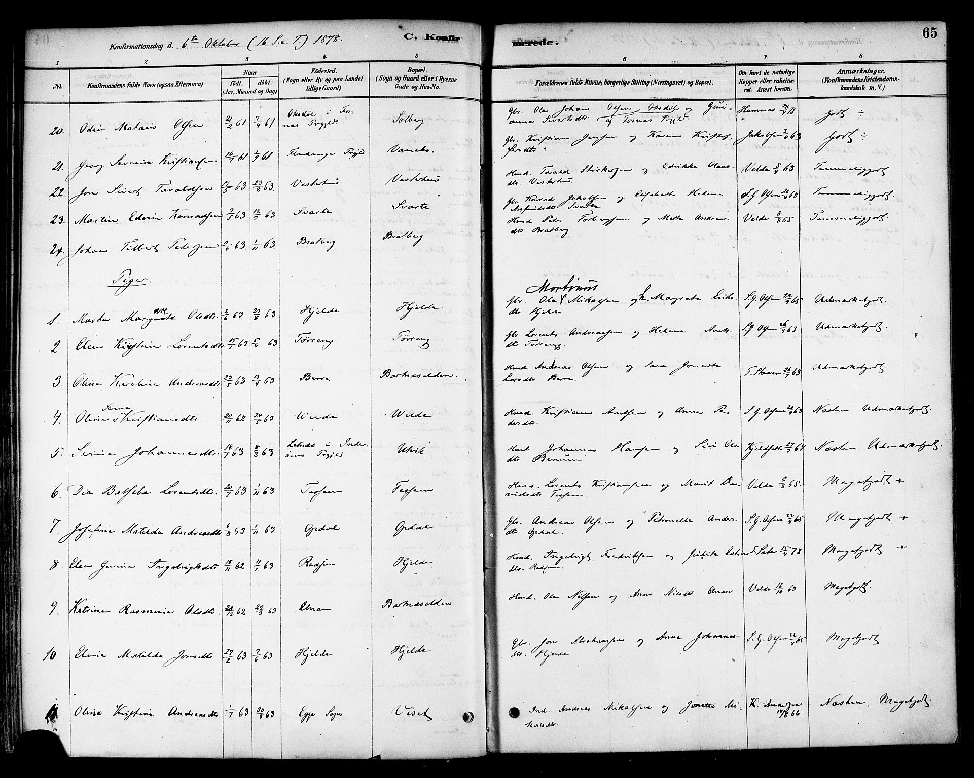 Ministerialprotokoller, klokkerbøker og fødselsregistre - Nord-Trøndelag, AV/SAT-A-1458/741/L0395: Parish register (official) no. 741A09, 1878-1888, p. 65