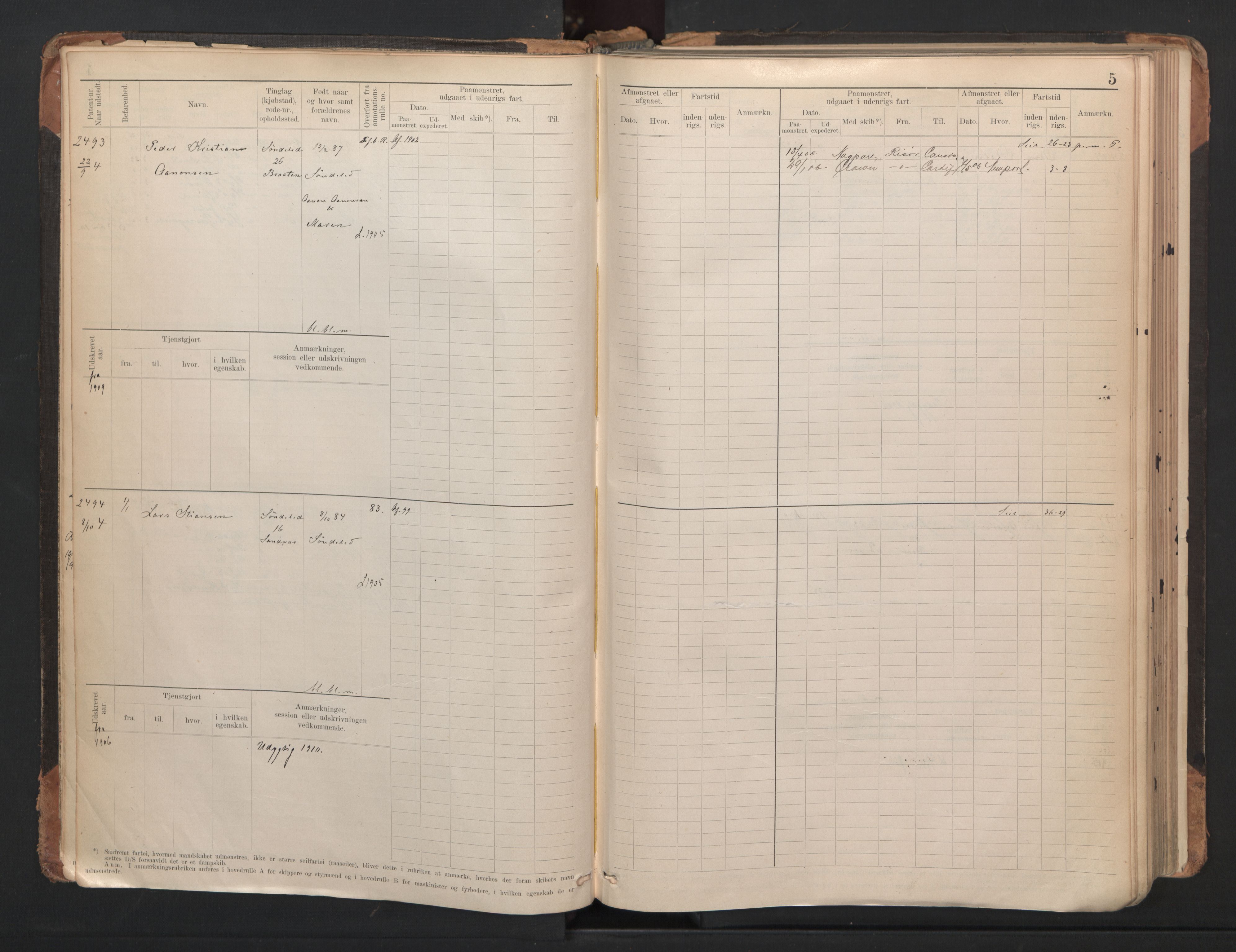 Risør mønstringskrets, SAK/2031-0010/F/Fb/L0005: Hovedrulle A nr 2485-3065, Q-5, 1904-1948, p. 8