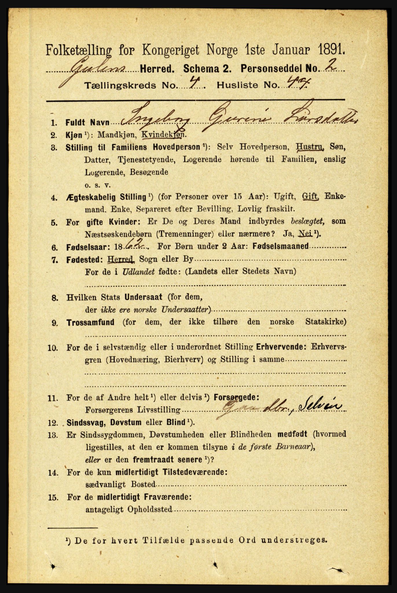 RA, 1891 census for 1411 Gulen, 1891, p. 1533