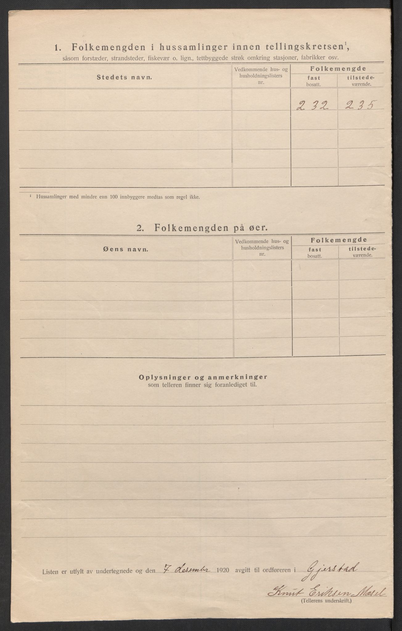 SAK, 1920 census for Gjerstad, 1920, p. 8