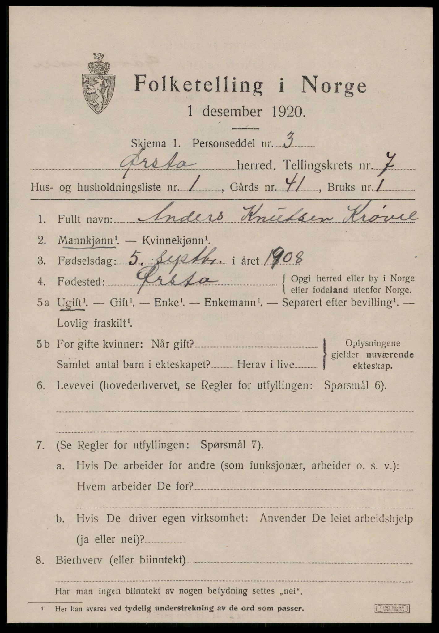 SAT, 1920 census for Ørsta, 1920, p. 5432