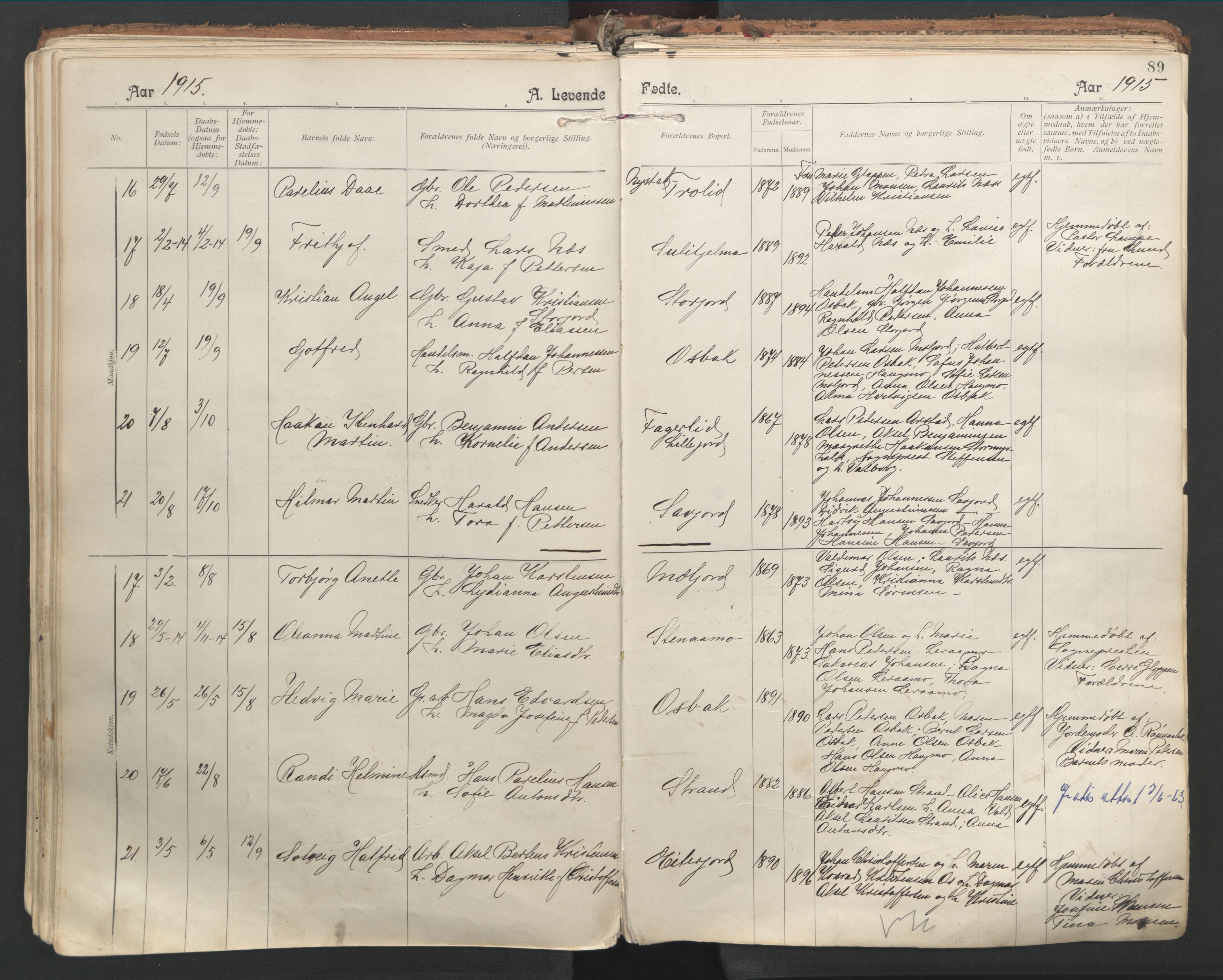 Ministerialprotokoller, klokkerbøker og fødselsregistre - Nordland, SAT/A-1459/846/L0647: Parish register (official) no. 846A05, 1902-1915, p. 89