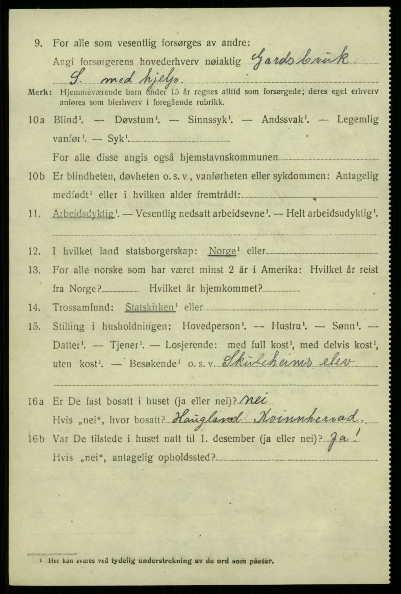 SAB, 1920 census for Kvam, 1920, p. 2028