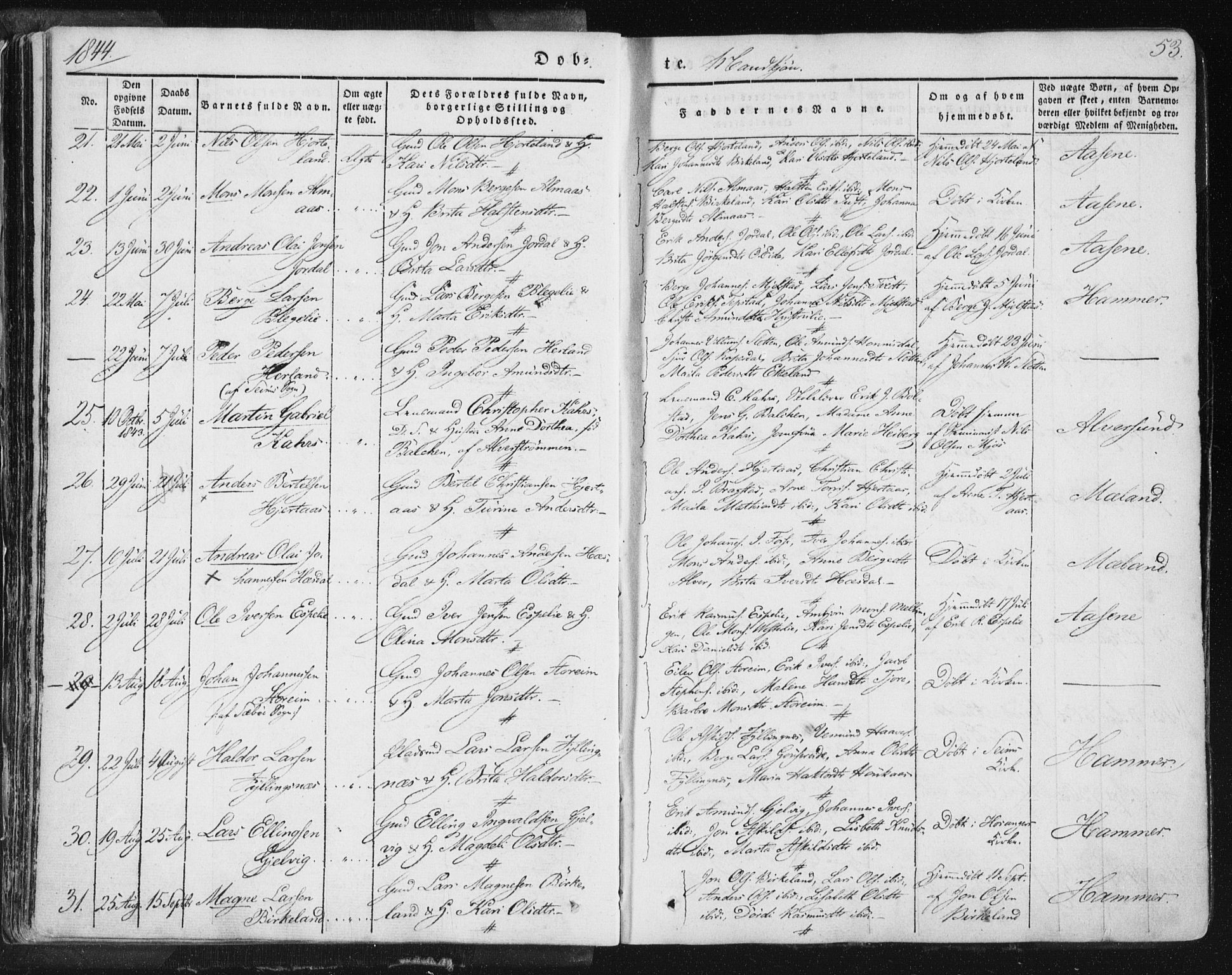Hamre sokneprestembete, SAB/A-75501/H/Ha/Haa/Haaa/L0012: Parish register (official) no. A 12, 1834-1845, p. 53