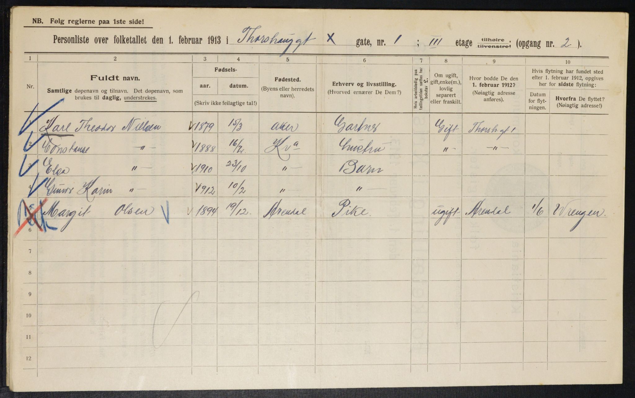 OBA, Municipal Census 1913 for Kristiania, 1913, p. 114401