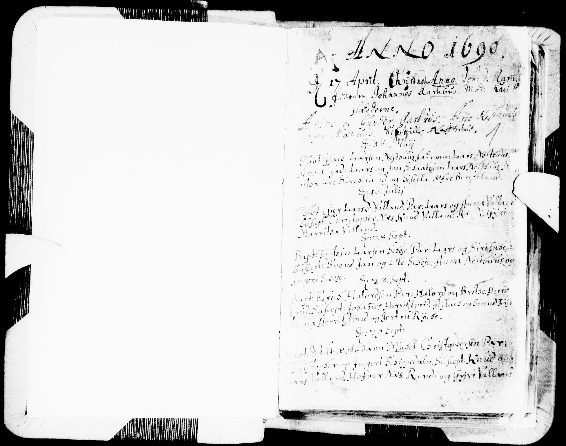 Kvam sokneprestembete, SAB/A-76201/H/Haa: Parish register (official) no. A 1, 1690-1741, p. 1
