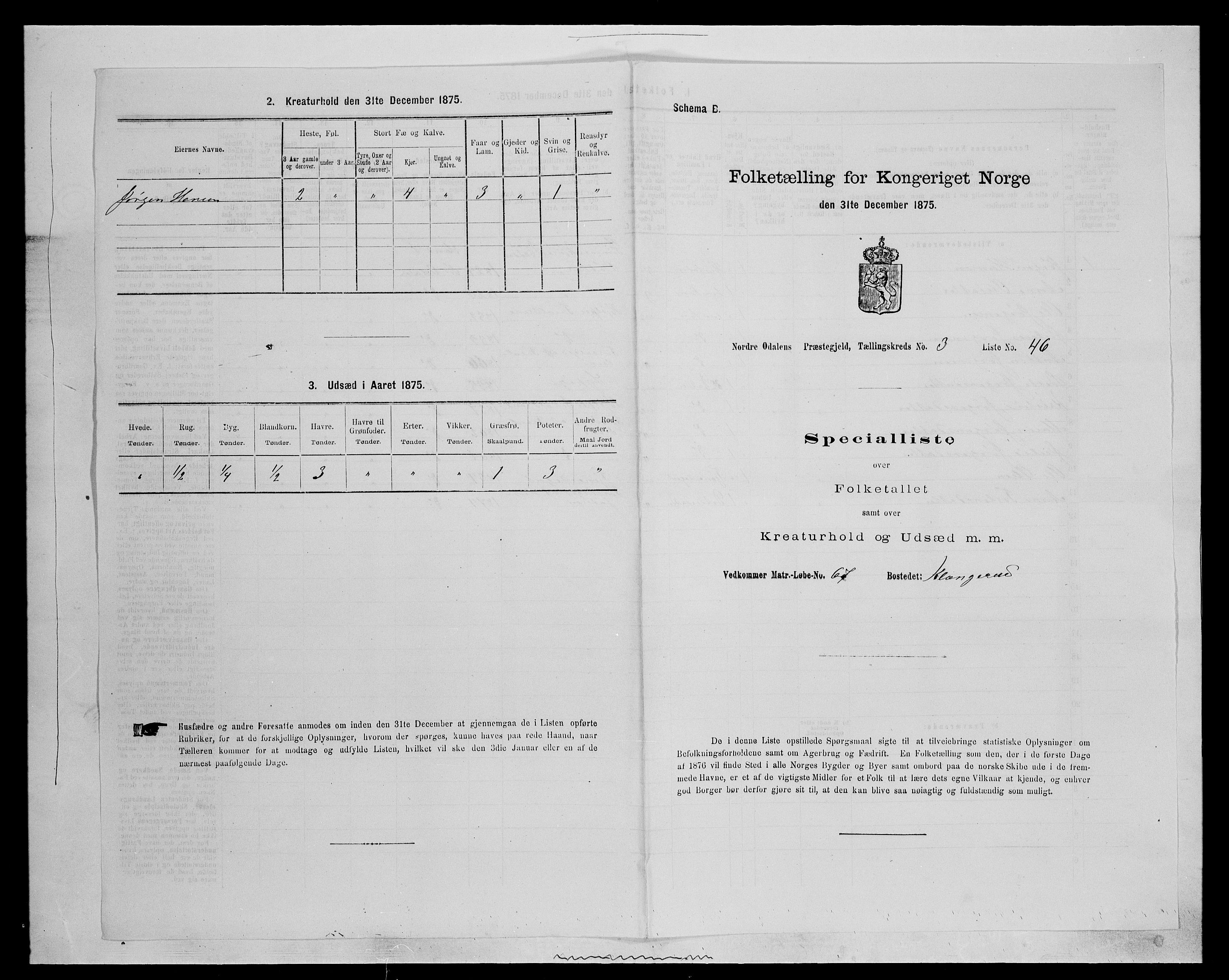 SAH, 1875 census for 0418P Nord-Odal, 1875, p. 461