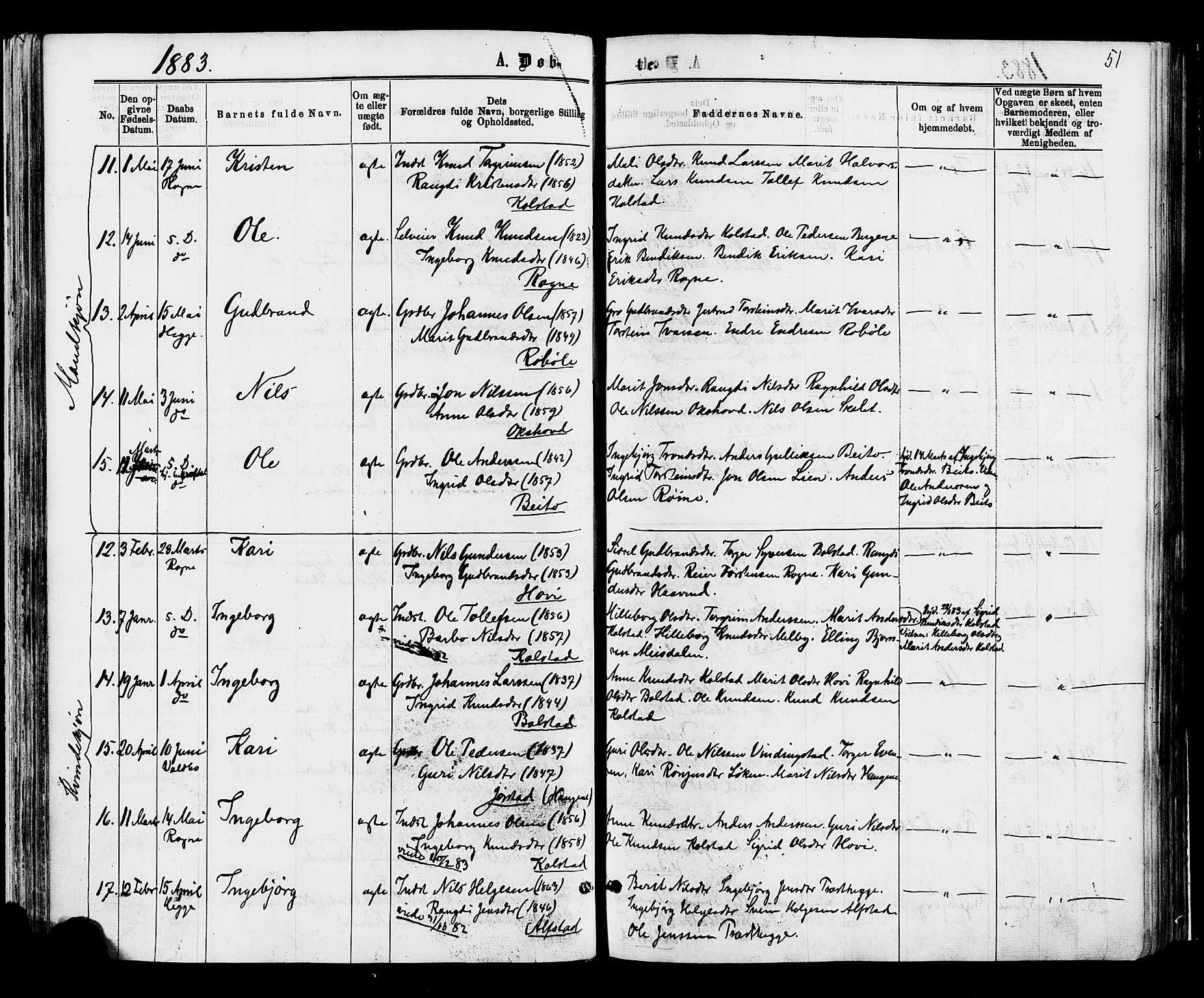 Øystre Slidre prestekontor, AV/SAH-PREST-138/H/Ha/Haa/L0002: Parish register (official) no. 2, 1874-1886, p. 51