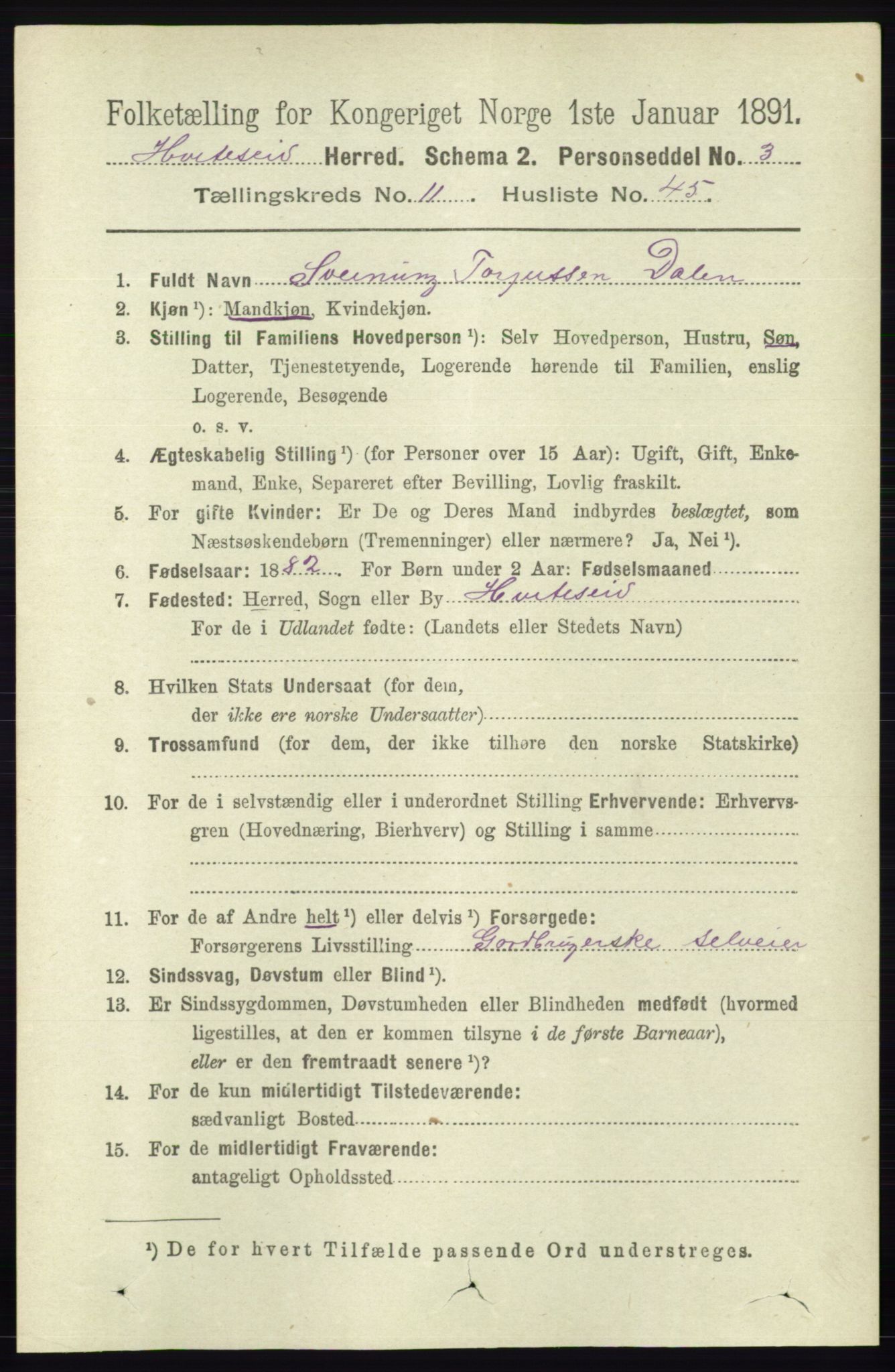 RA, 1891 census for 0829 Kviteseid, 1891, p. 2792