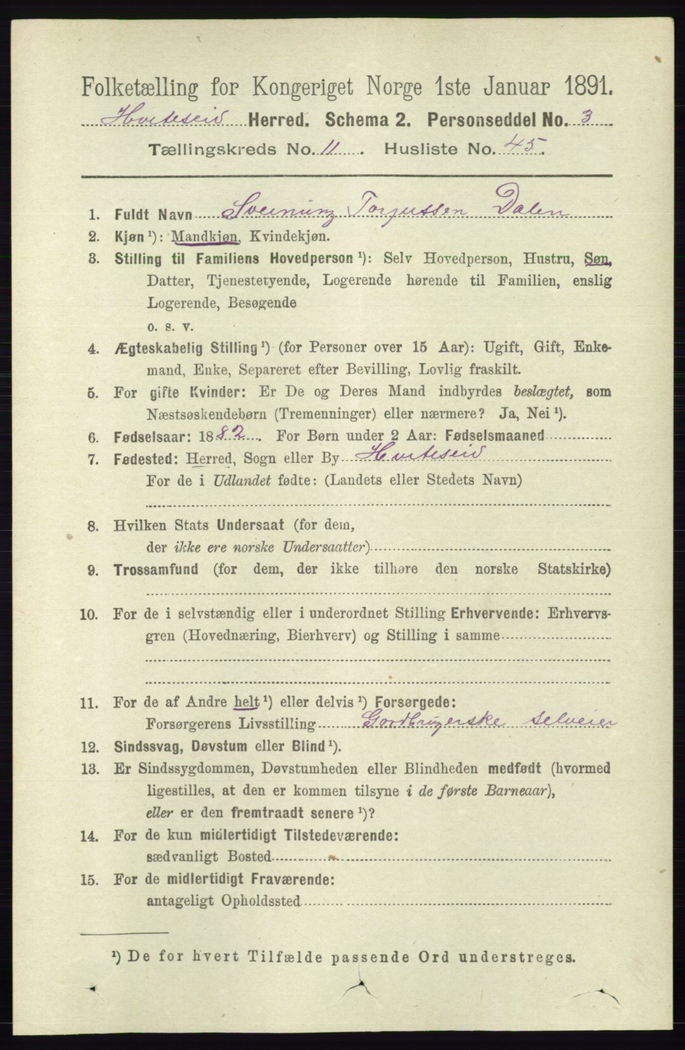 RA, 1891 census for 0829 Kviteseid, 1891, p. 2792