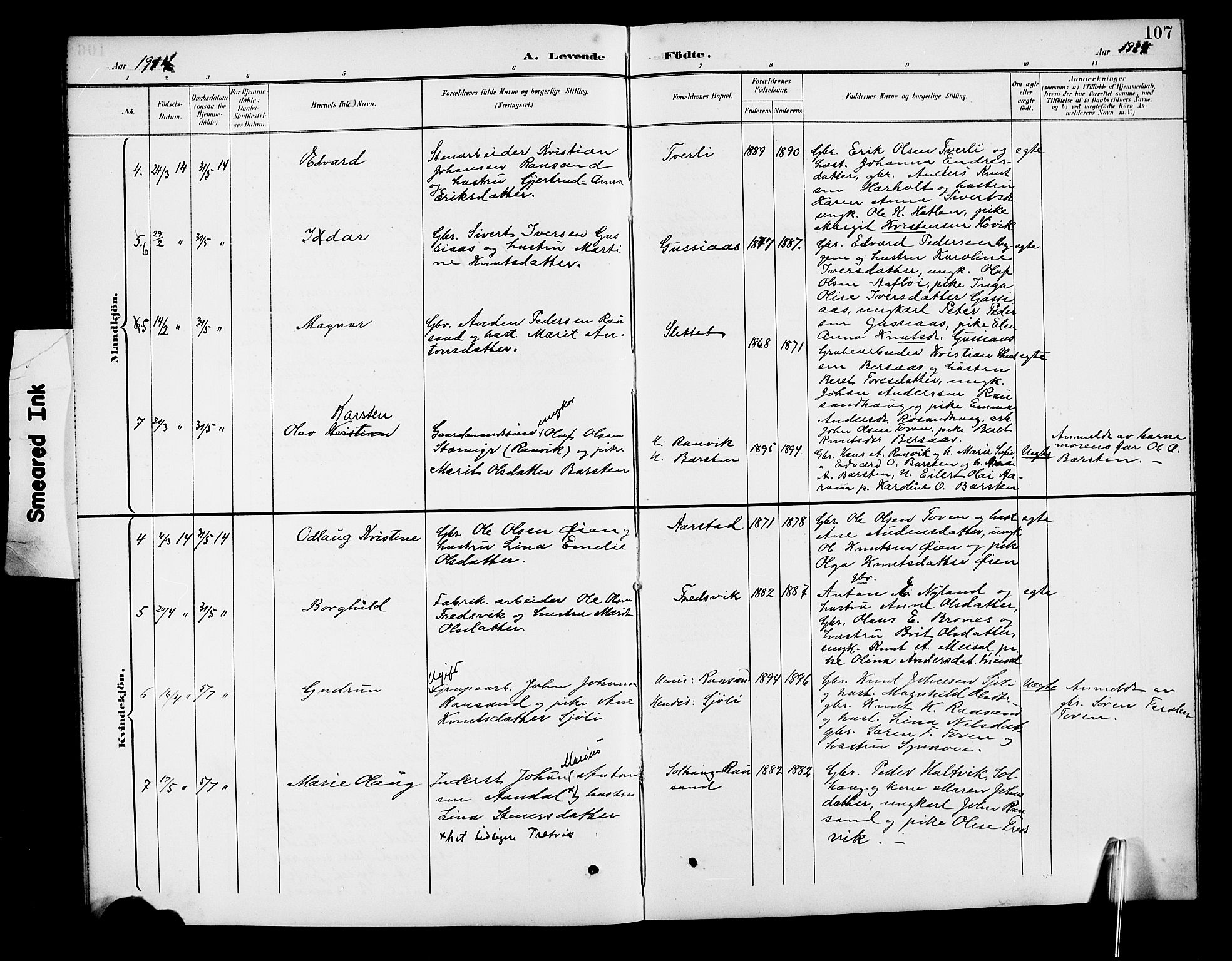 Ministerialprotokoller, klokkerbøker og fødselsregistre - Møre og Romsdal, AV/SAT-A-1454/551/L0632: Parish register (copy) no. 551C04, 1894-1920, p. 107