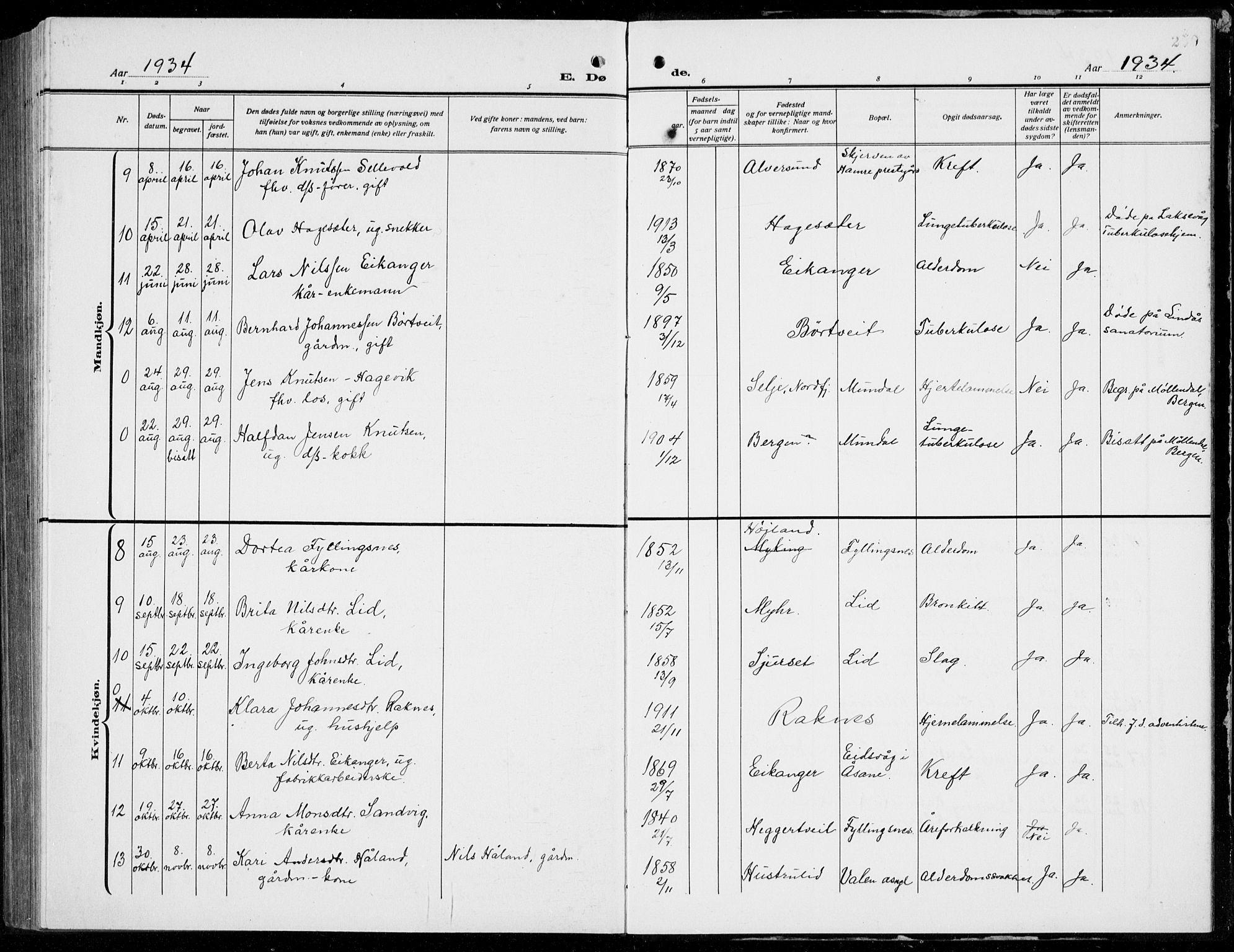 Hamre sokneprestembete, AV/SAB-A-75501/H/Ha/Hab: Parish register (copy) no. B 5, 1920-1940, p. 250