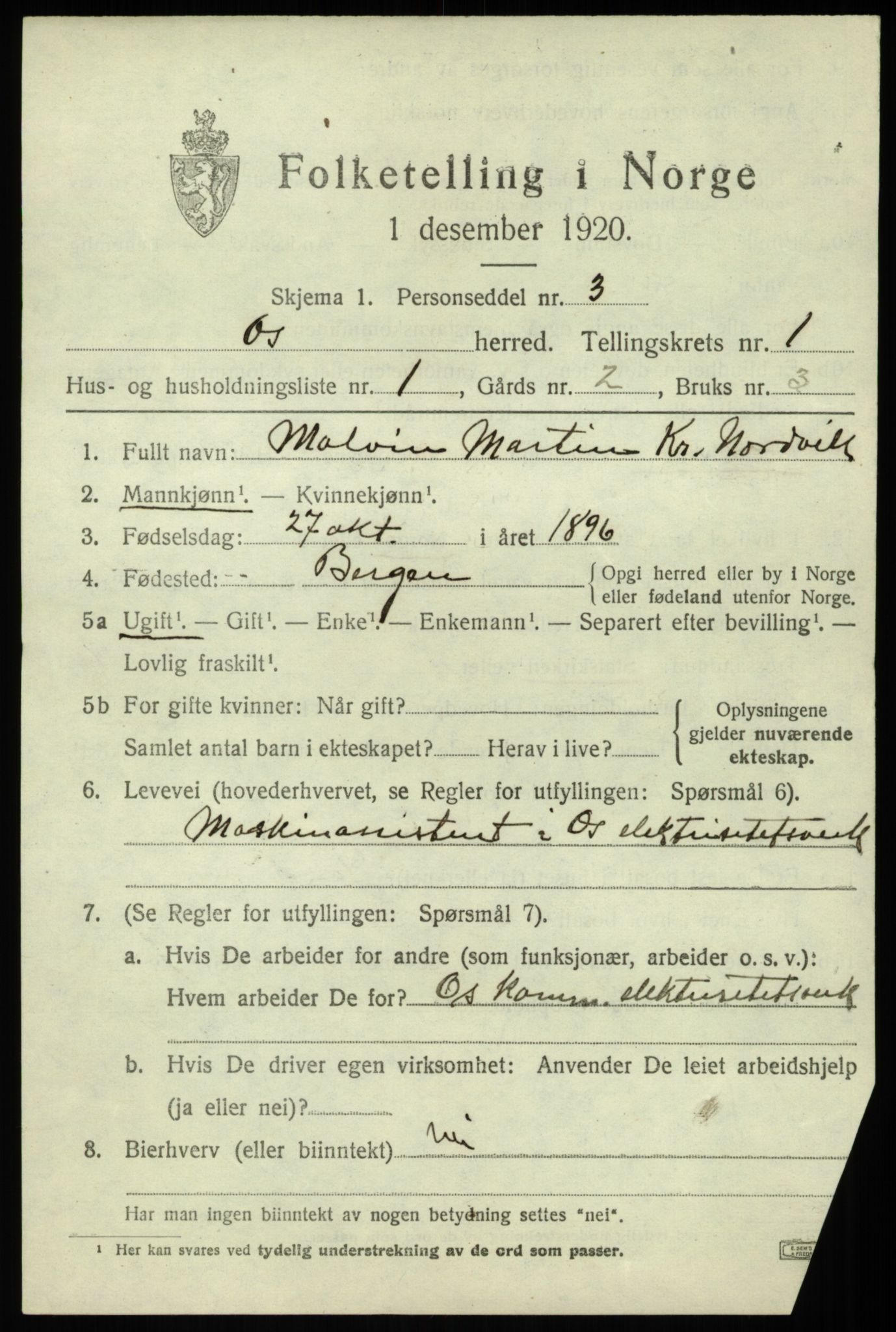 SAB, 1920 census for Os, 1920, p. 1194