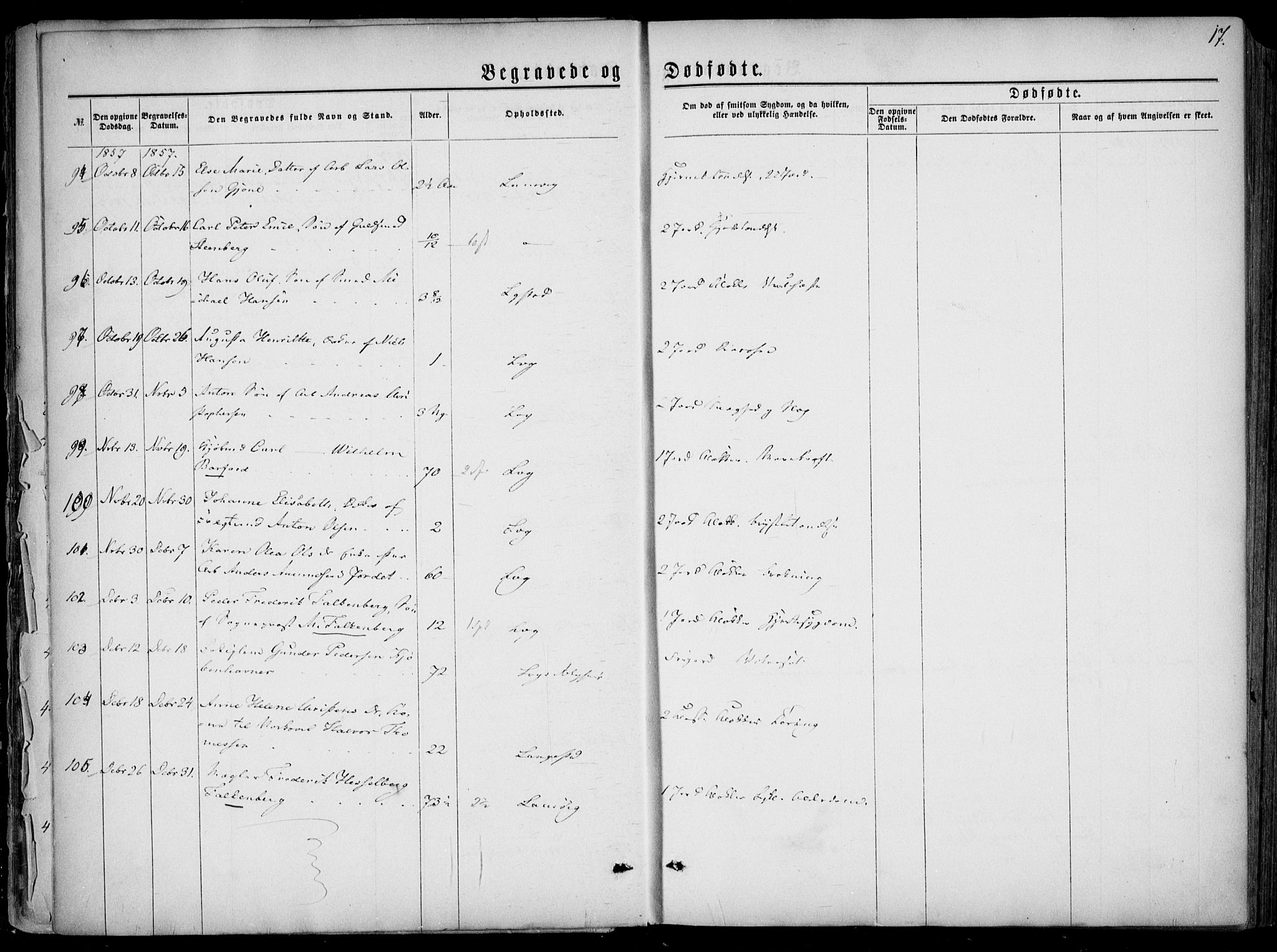 Larvik kirkebøker, AV/SAKO-A-352/F/Fa/L0005: Parish register (official) no. I 5, 1856-1870, p. 17