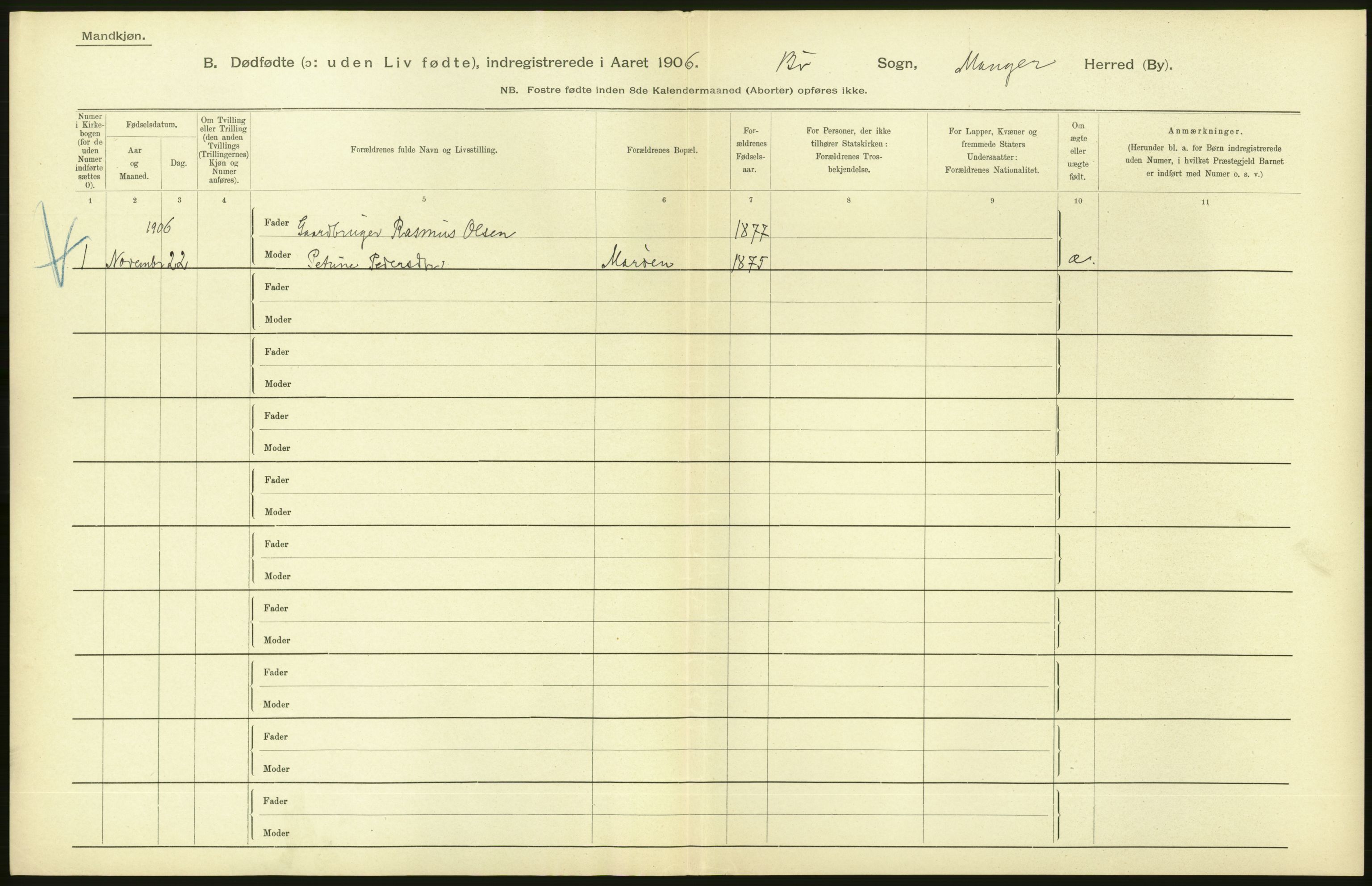 Statistisk sentralbyrå, Sosiodemografiske emner, Befolkning, RA/S-2228/D/Df/Dfa/Dfad/L0029: S. Bergenhus amt: Gifte, dødfødte. Bygder., 1906, p. 236