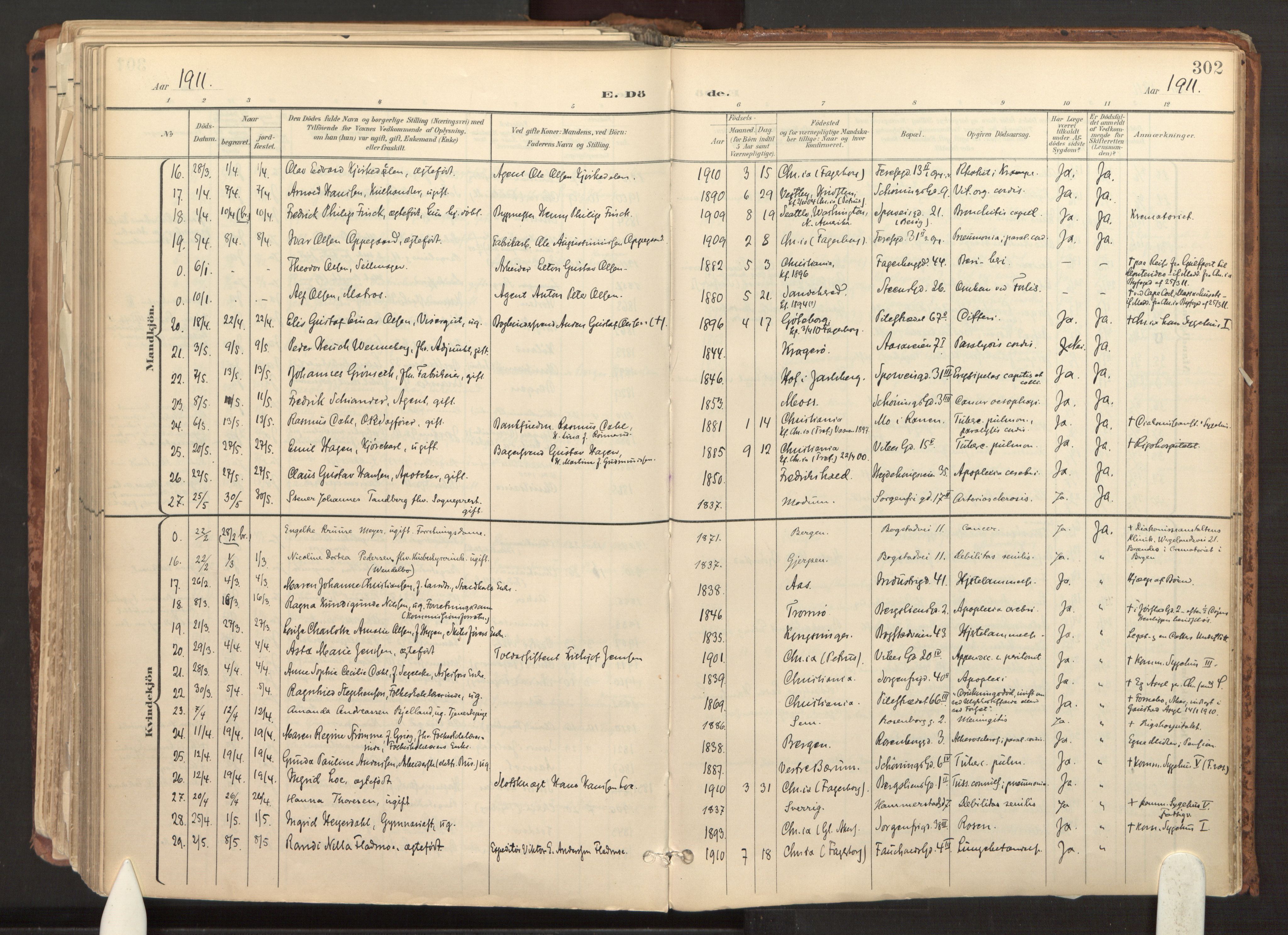 Fagerborg prestekontor Kirkebøker, SAO/A-10844/F/Fa/L0003: Parish register (official) no. 3, 1898-1916, p. 302