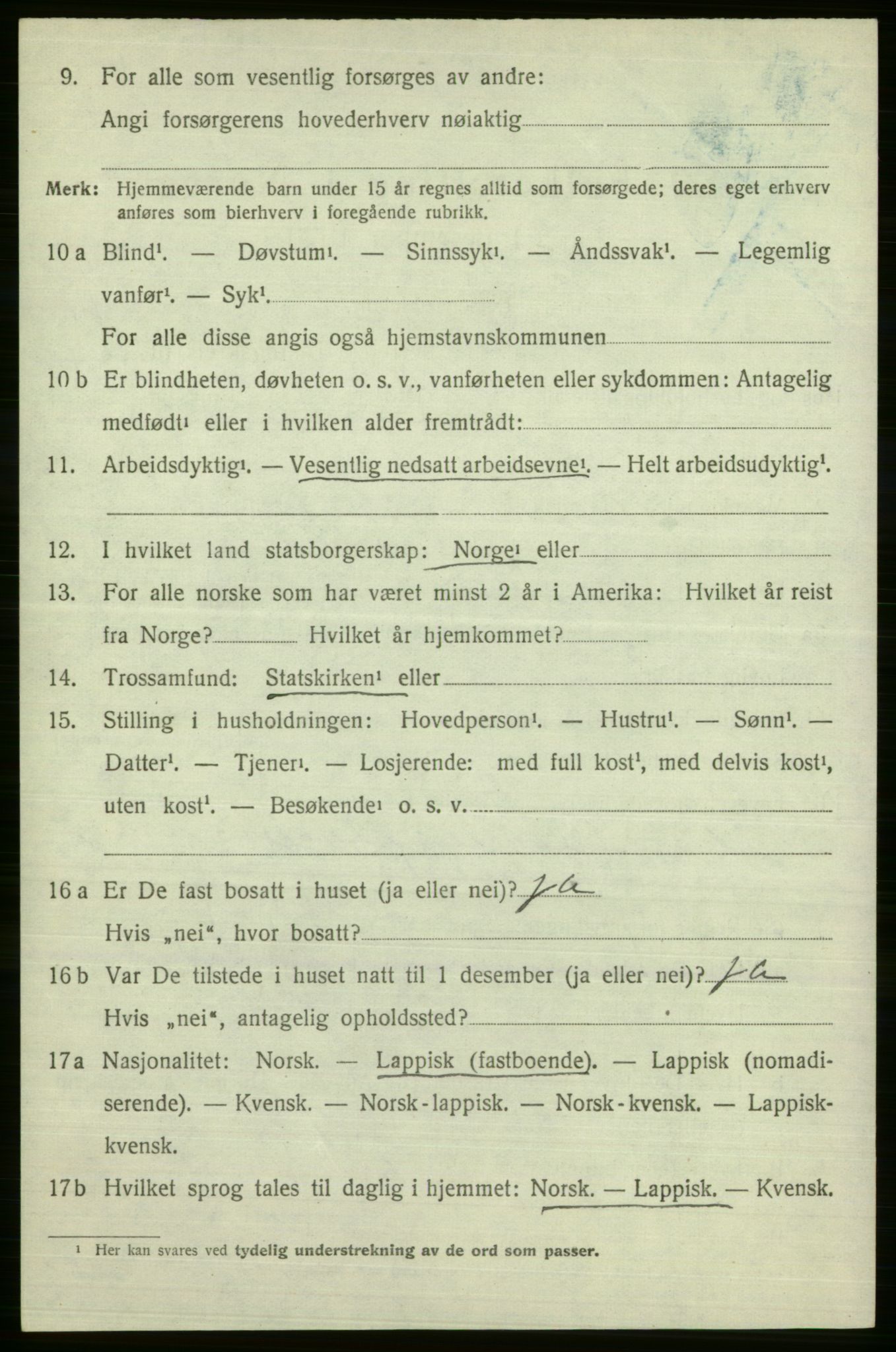 SATØ, 1920 census for Tana, 1920, p. 1165