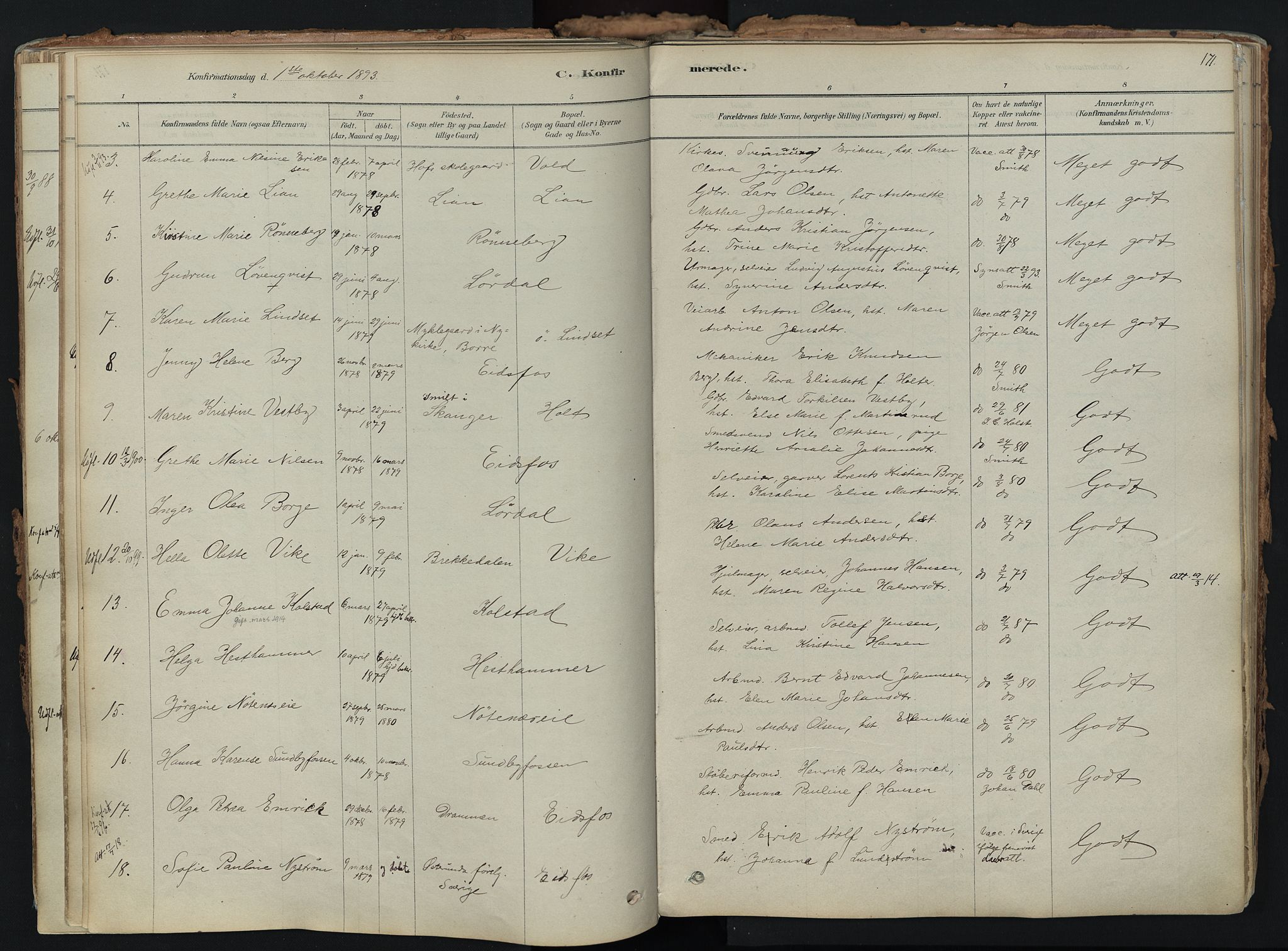 Hof kirkebøker, AV/SAKO-A-64/F/Fa/L0007: Parish register (official) no. I 7, 1878-1940, p. 171