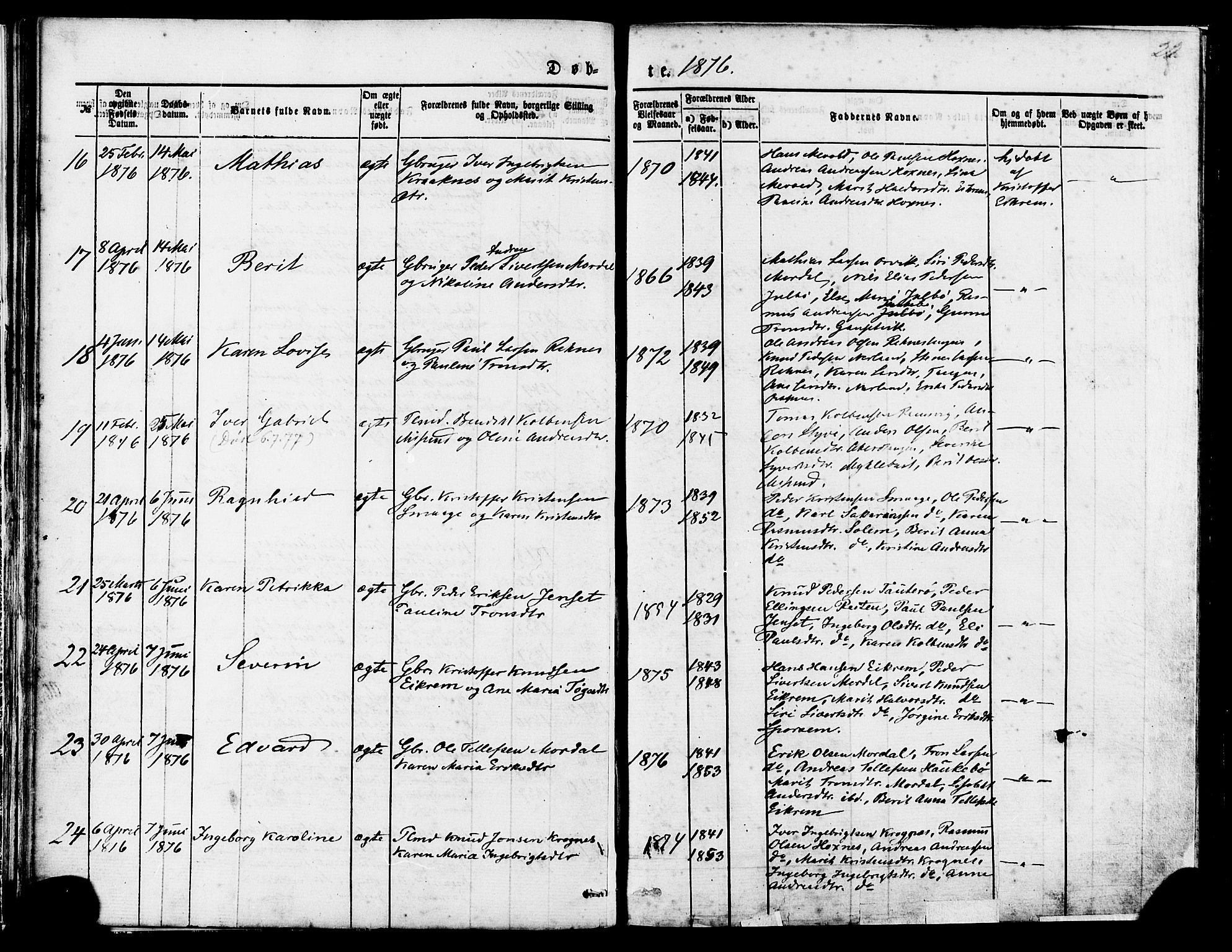 Ministerialprotokoller, klokkerbøker og fødselsregistre - Møre og Romsdal, AV/SAT-A-1454/560/L0720: Parish register (official) no. 560A04, 1873-1878, p. 22