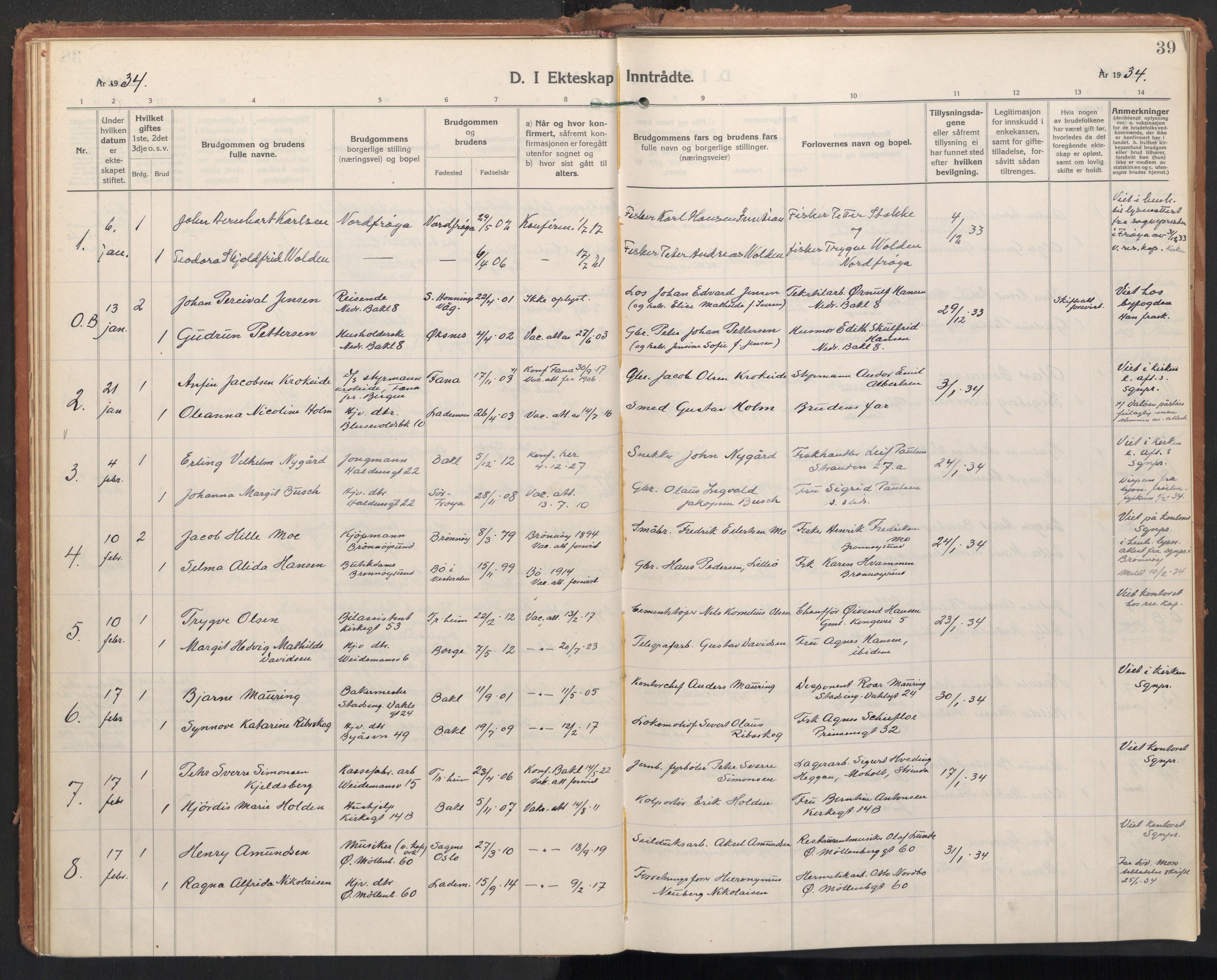 Ministerialprotokoller, klokkerbøker og fødselsregistre - Sør-Trøndelag, SAT/A-1456/604/L0209: Parish register (official) no. 604A29, 1931-1945, p. 39