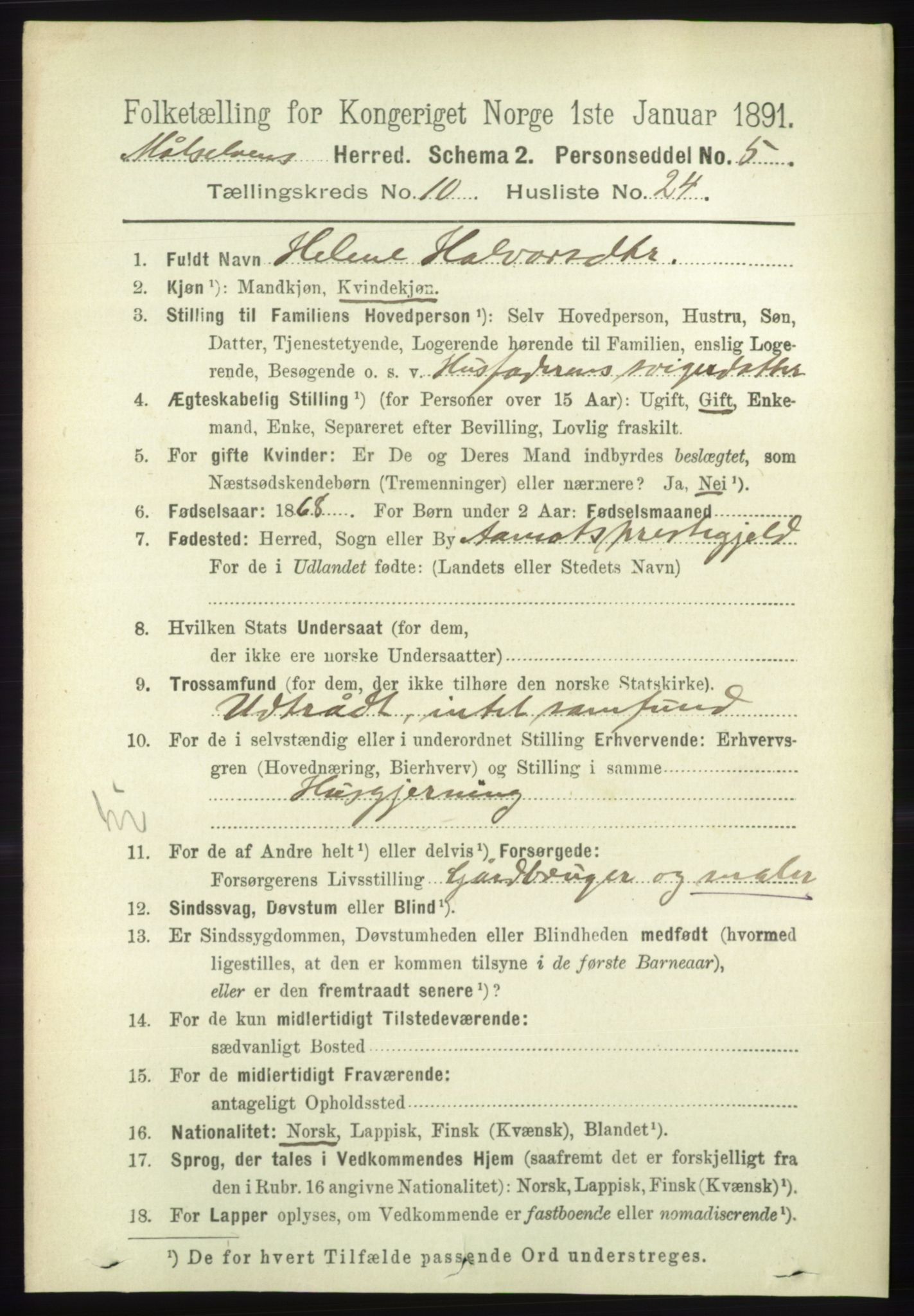 RA, 1891 census for 1924 Målselv, 1891, p. 3181