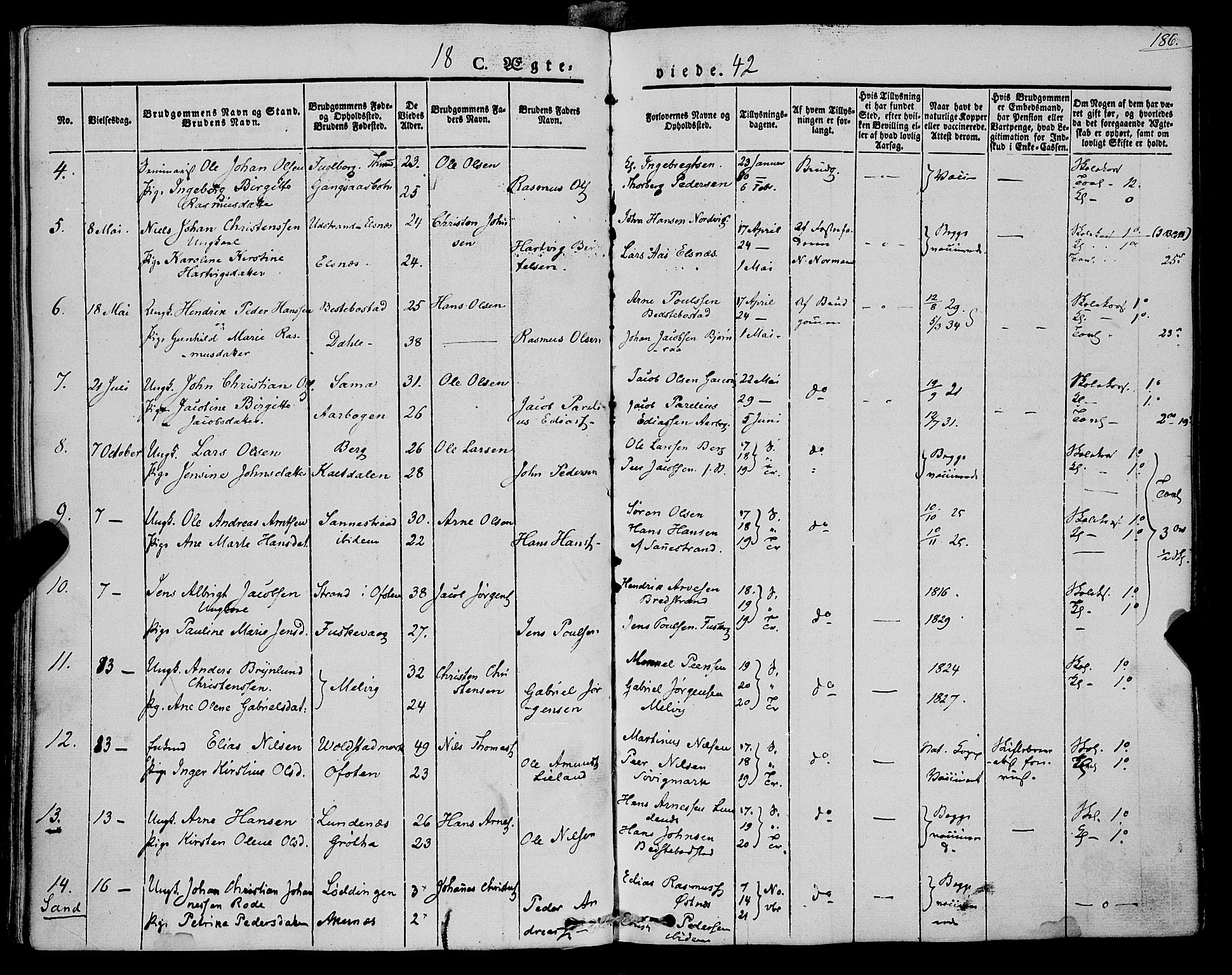 Trondenes sokneprestkontor, SATØ/S-1319/H/Ha/L0009kirke: Parish register (official) no. 9, 1841-1852, p. 186