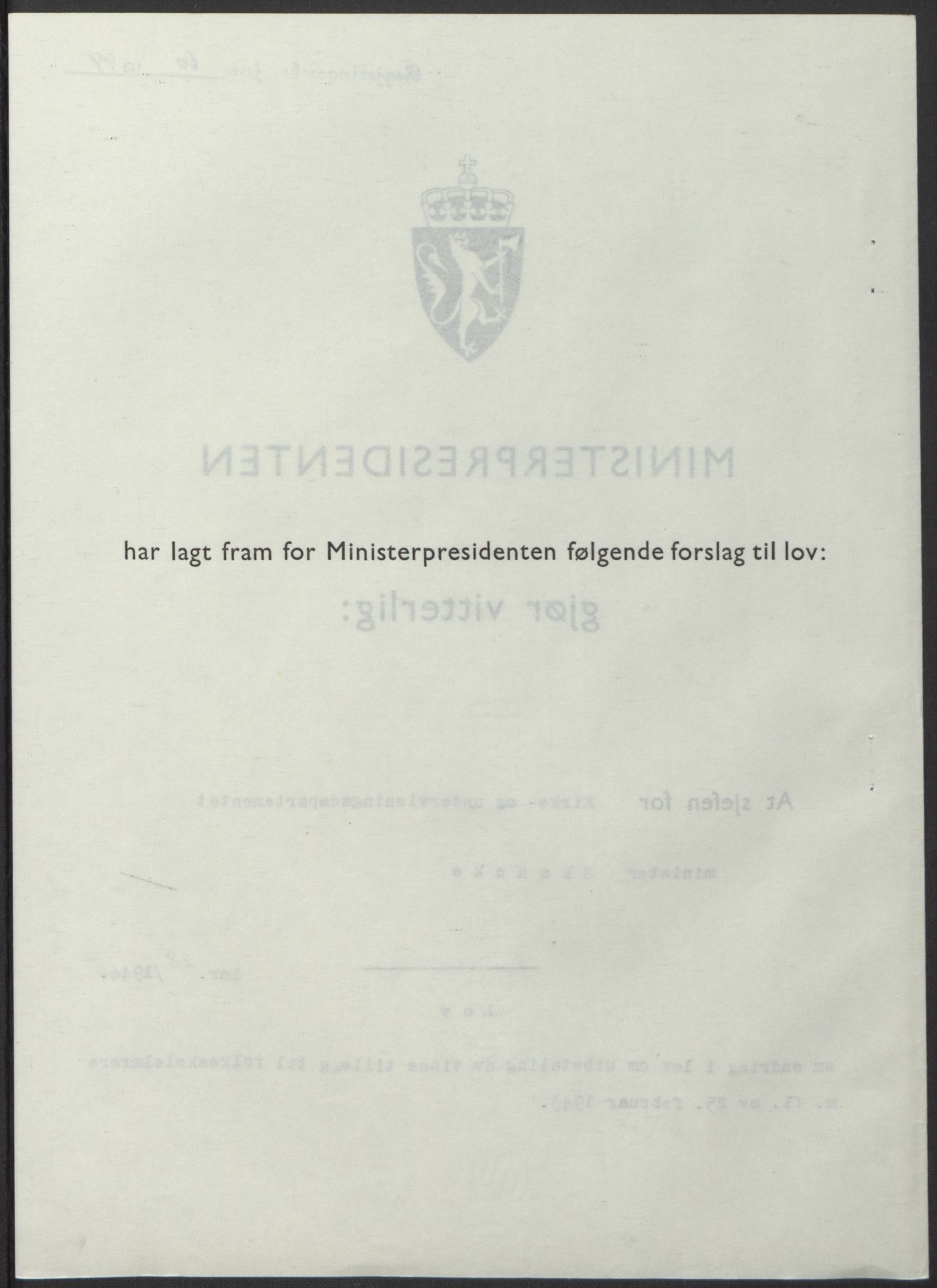 NS-administrasjonen 1940-1945 (Statsrådsekretariatet, de kommisariske statsråder mm), AV/RA-S-4279/D/Db/L0100: Lover, 1944, p. 135