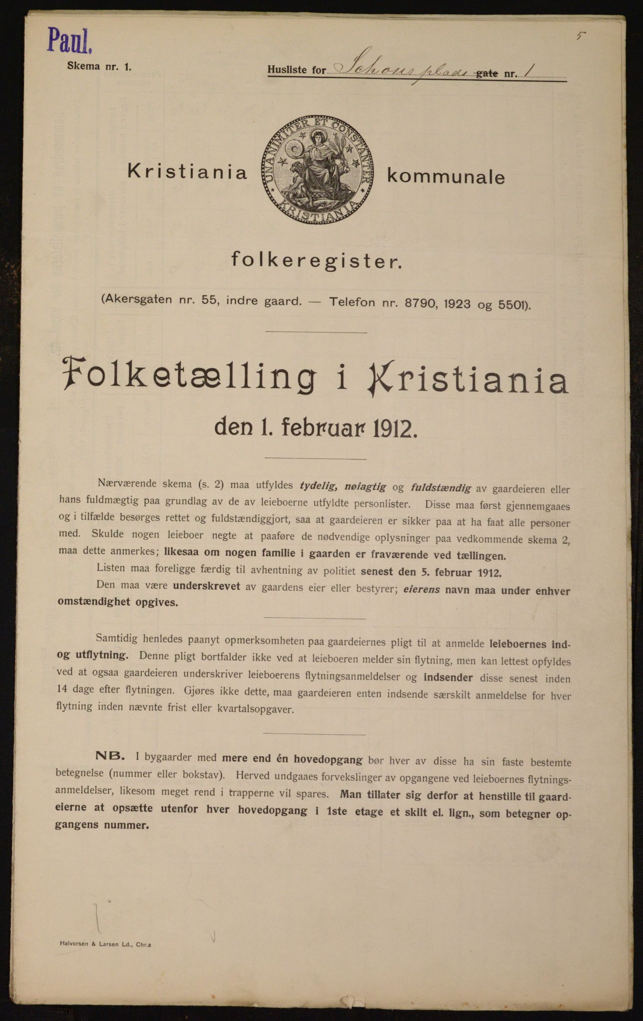 OBA, Municipal Census 1912 for Kristiania, 1912, p. 90505
