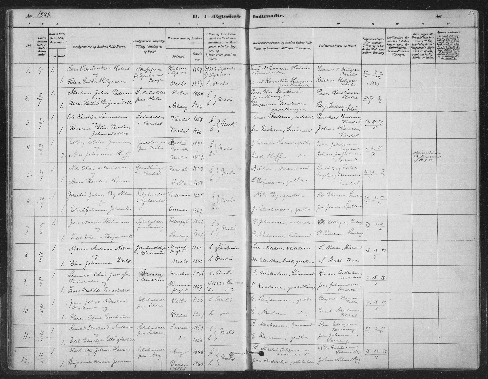 Ministerialprotokoller, klokkerbøker og fødselsregistre - Nordland, SAT/A-1459/843/L0627: Parish register (official) no. 843A02, 1878-1908, p. 23